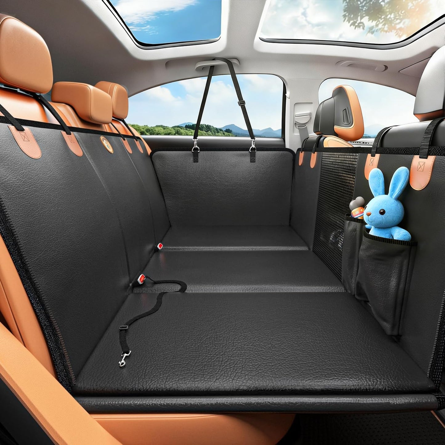 MYJAQI Back Seat Extender for Dogs, PU Leather Dog Car Seat Cover