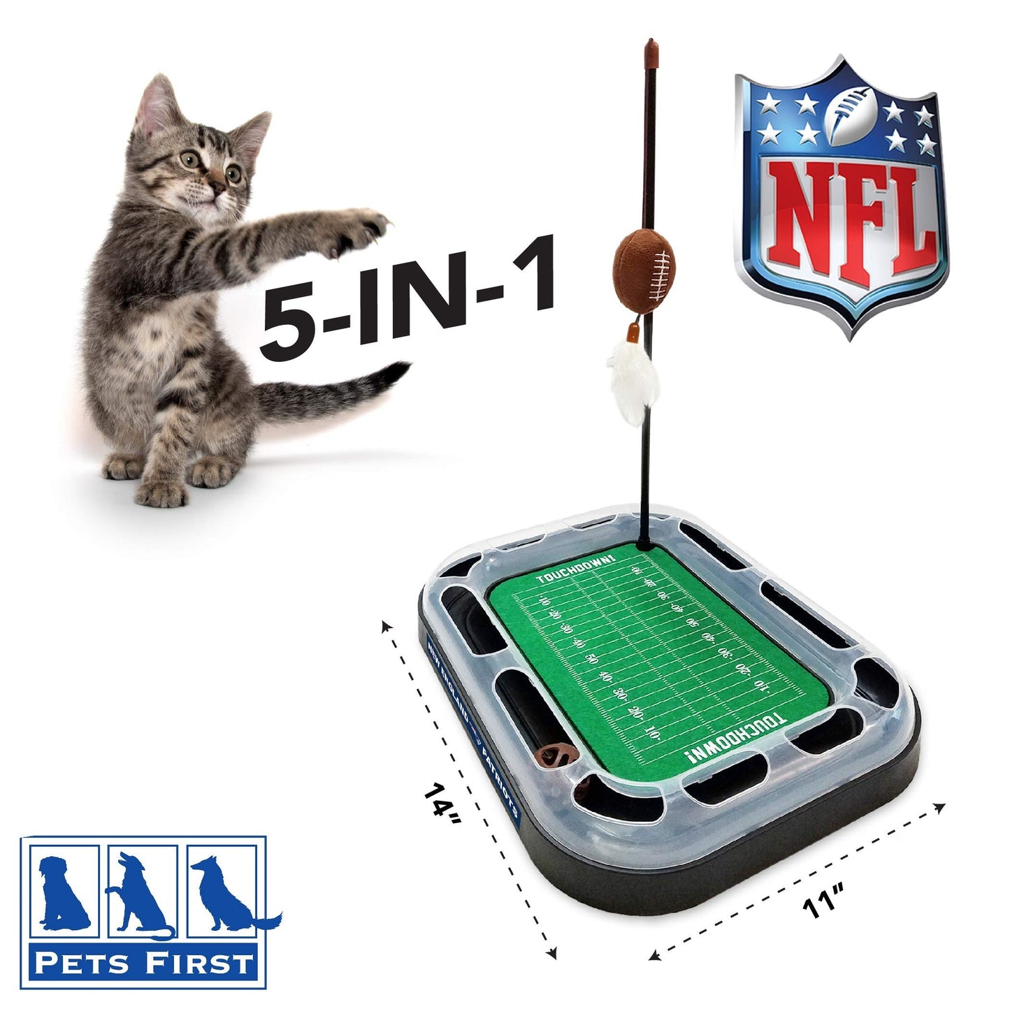 Pets First CAT BALL BELL TOY New England Patriots Football Catnip