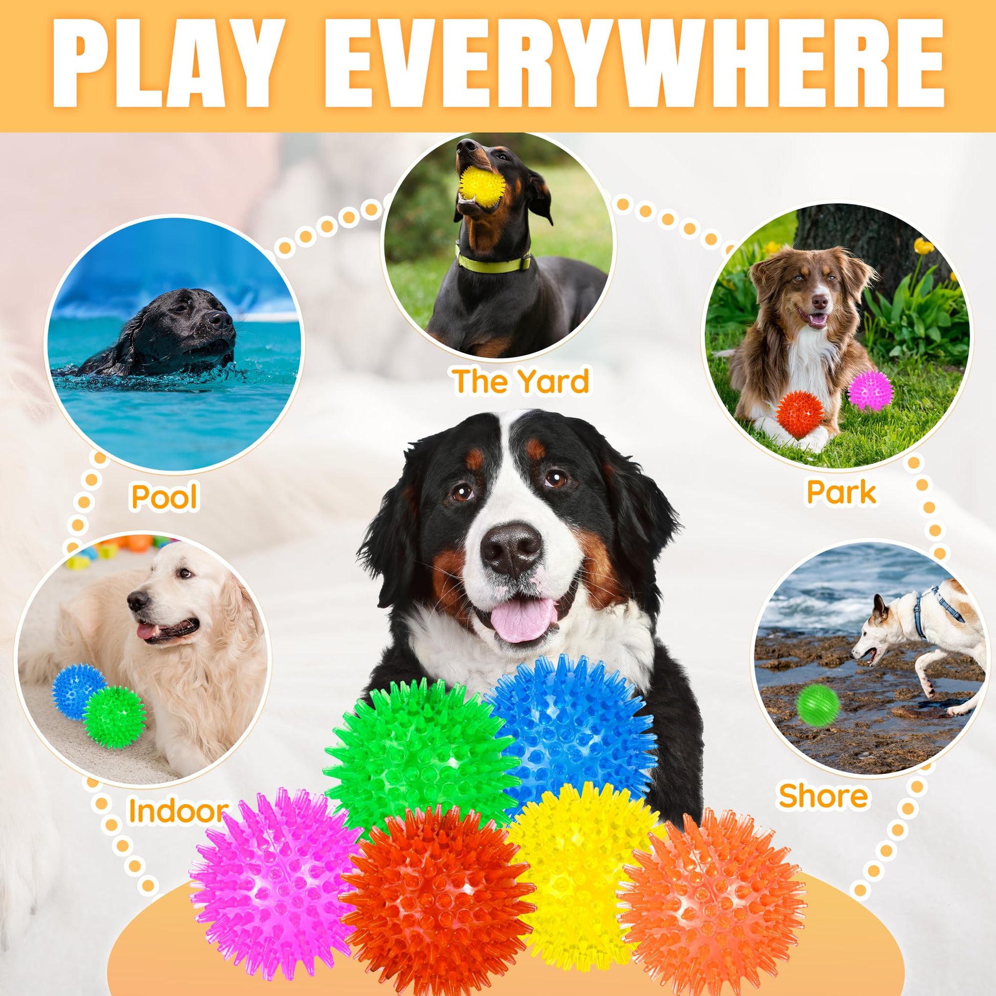 LECHONG 6-Pack 3.5” Squeaky Dog Balls, Durable Soft Spiky Chew Chew