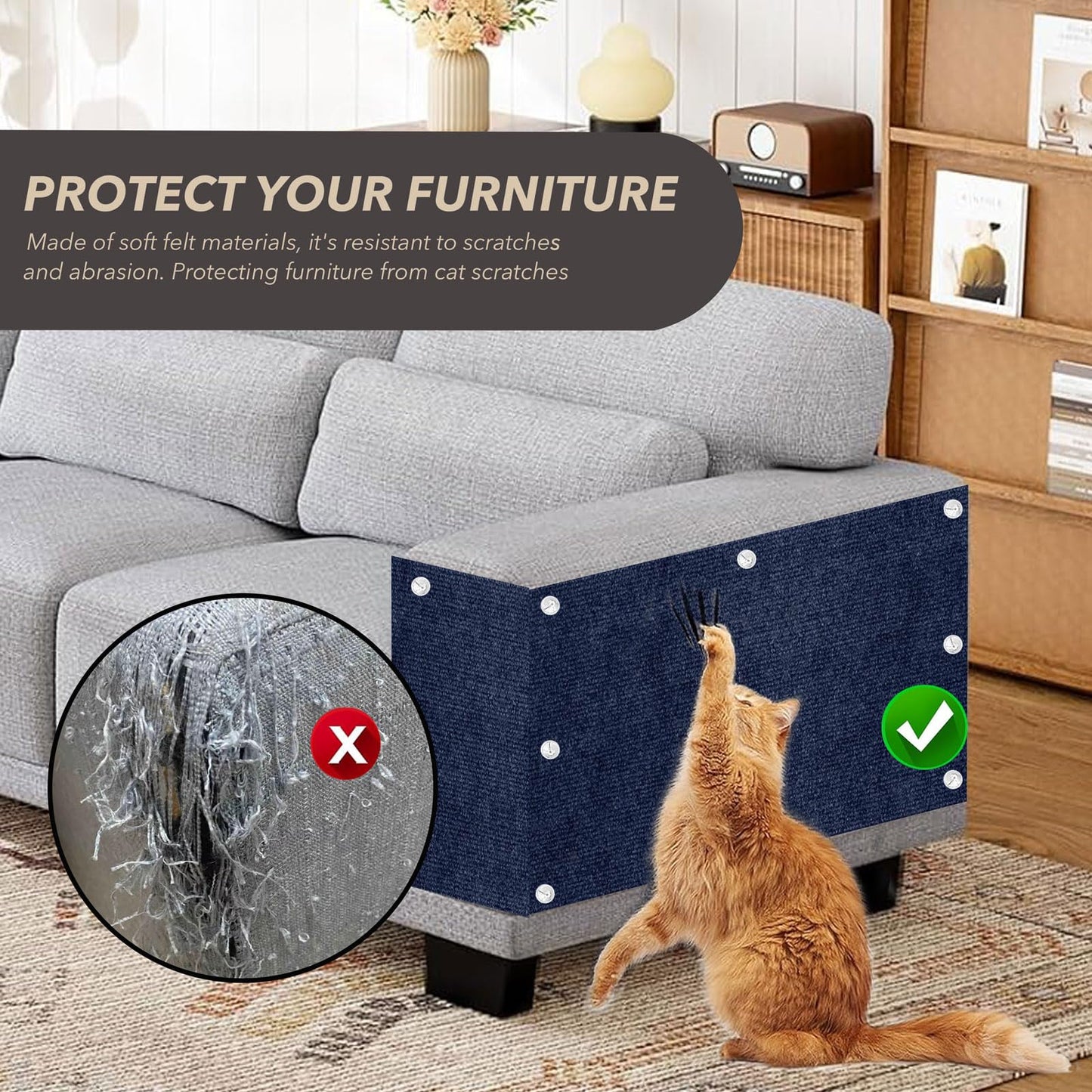 X15.8" Cat Scratching Mat, Self-Adhesive Cats Carpet, DIY Scratch Mat