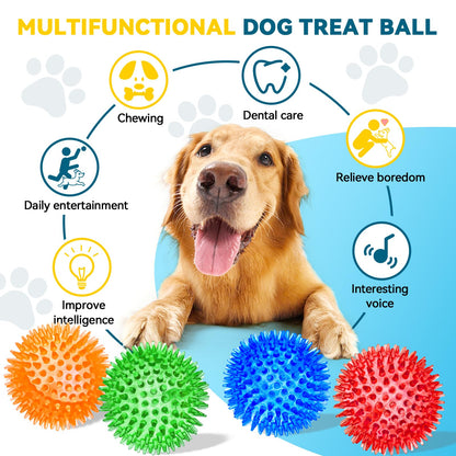 SHARLOVY 3'' Squeaky Balls for Small Dogs, 4 Colors Spiky Dog Balls