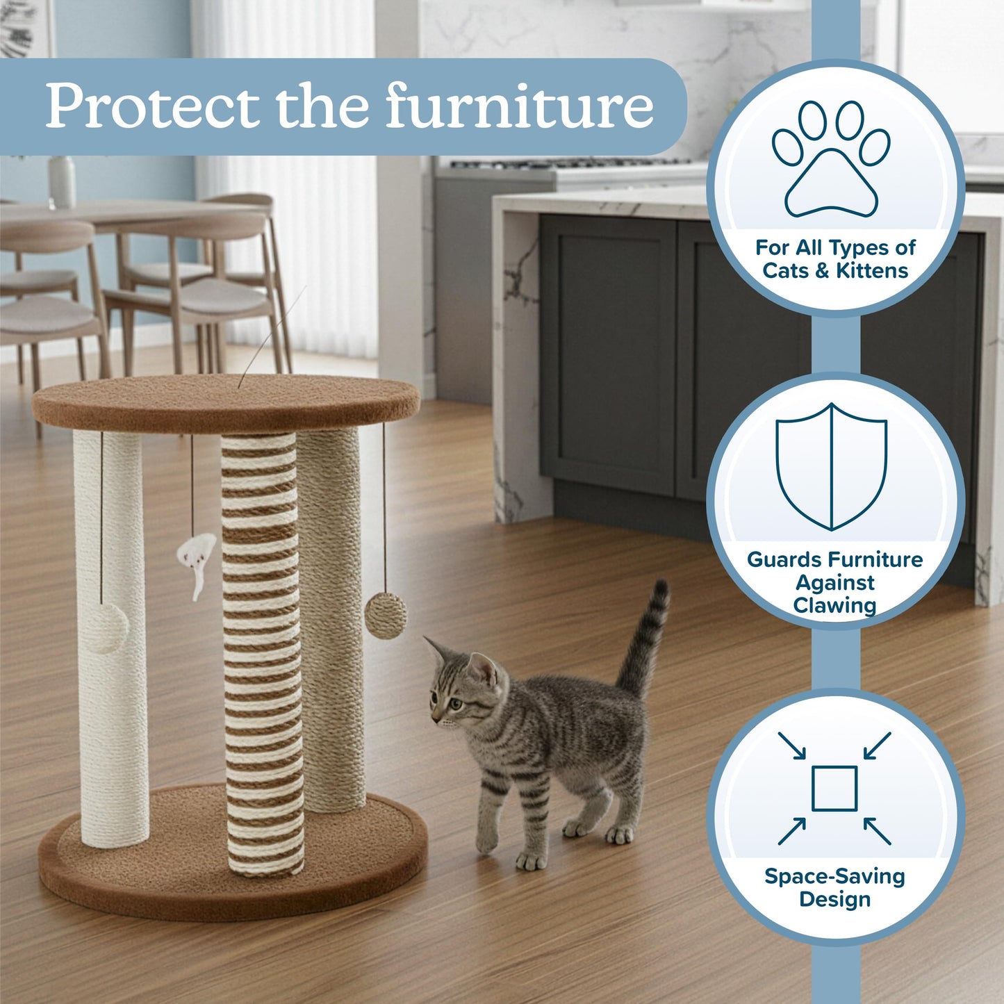 Cat Scratching Post 3 Scratcher Posts with Carpeted Base Play Posts