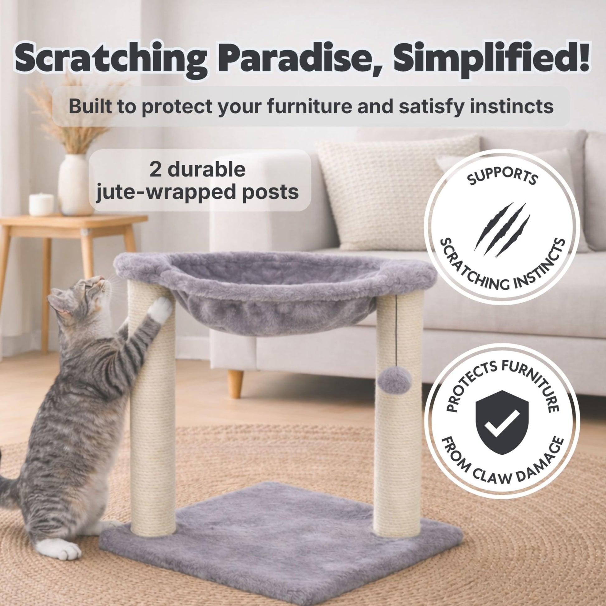 Trixie Baza Cat Scratching Posts, Indoor Cat Furniture with Plush Ball