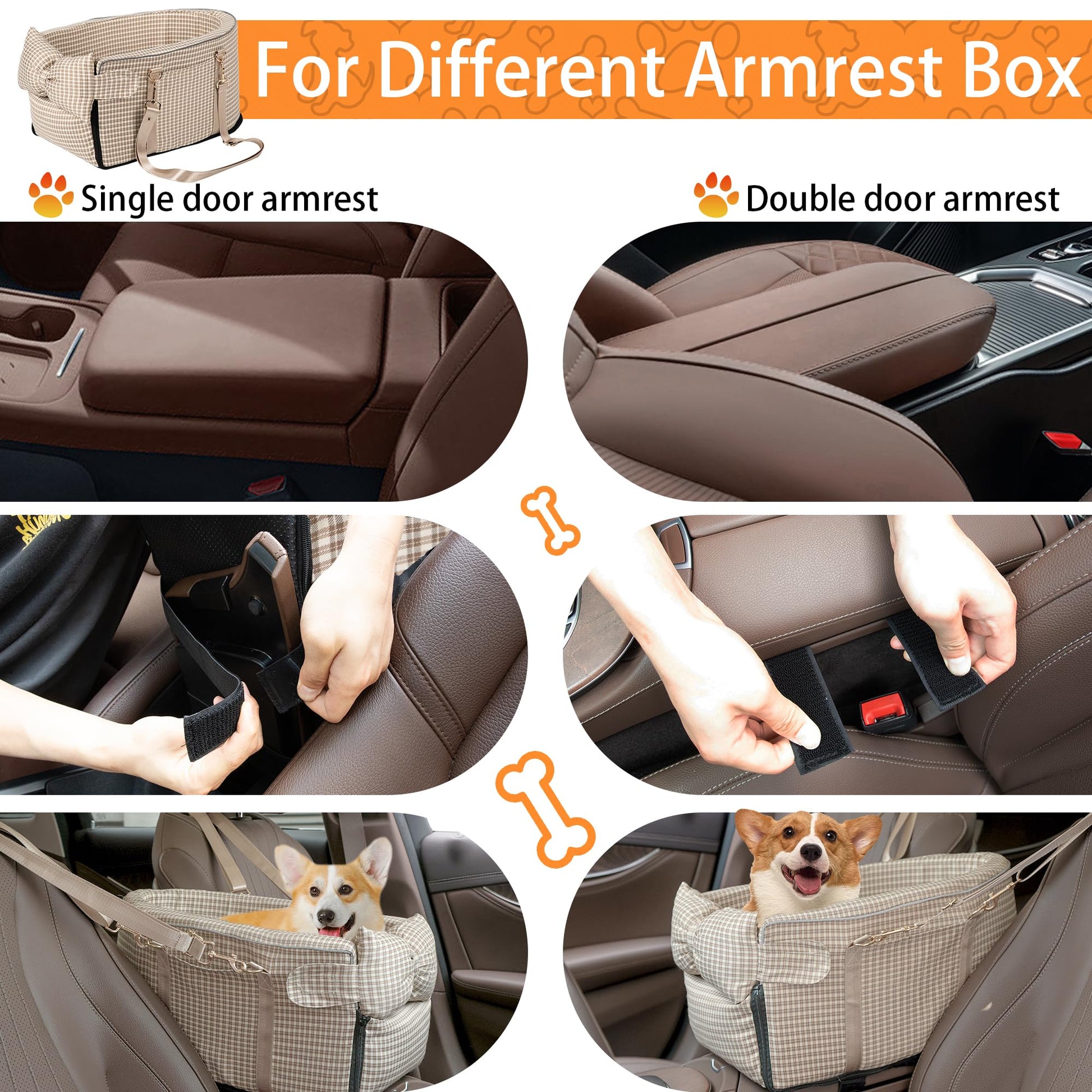 Center Console Dog Car Seat for Small Dog Removable Pet Car Seat