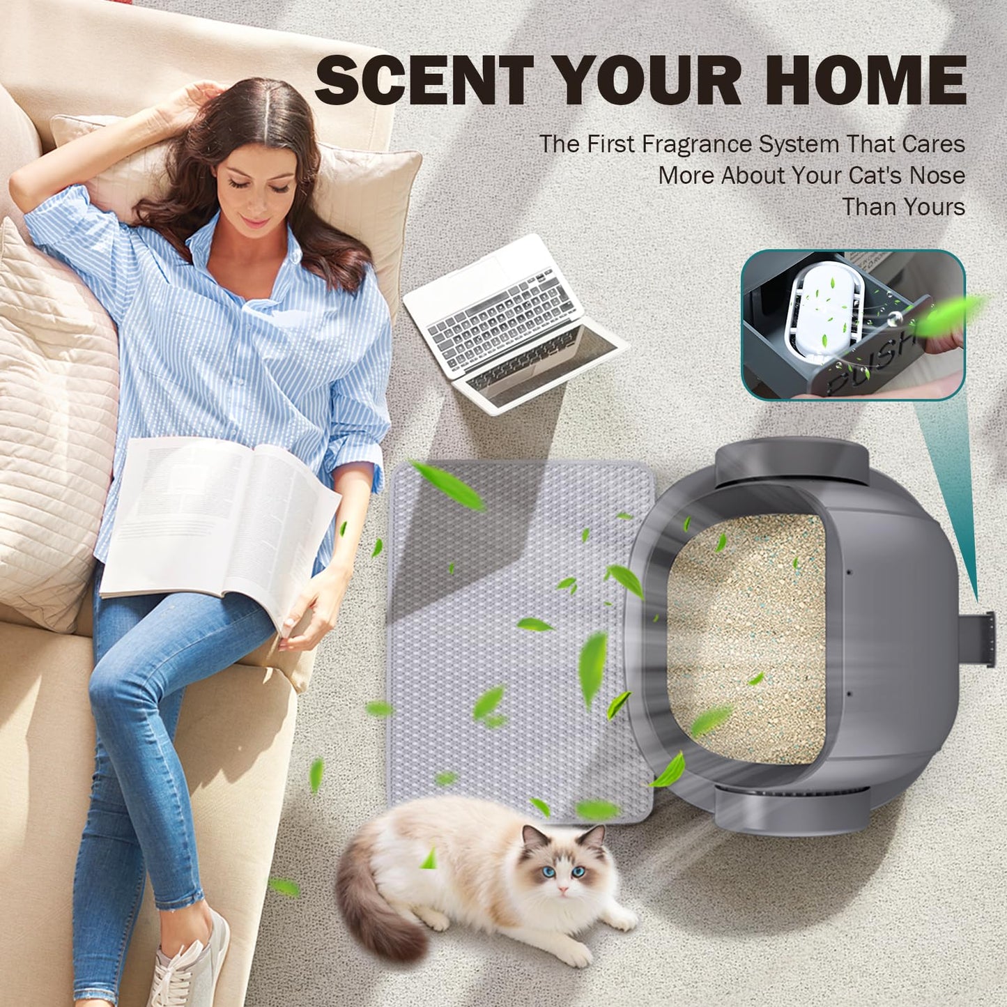 Automatic Litter Box, Open Top Large Self Cleaning Cat Litter Box