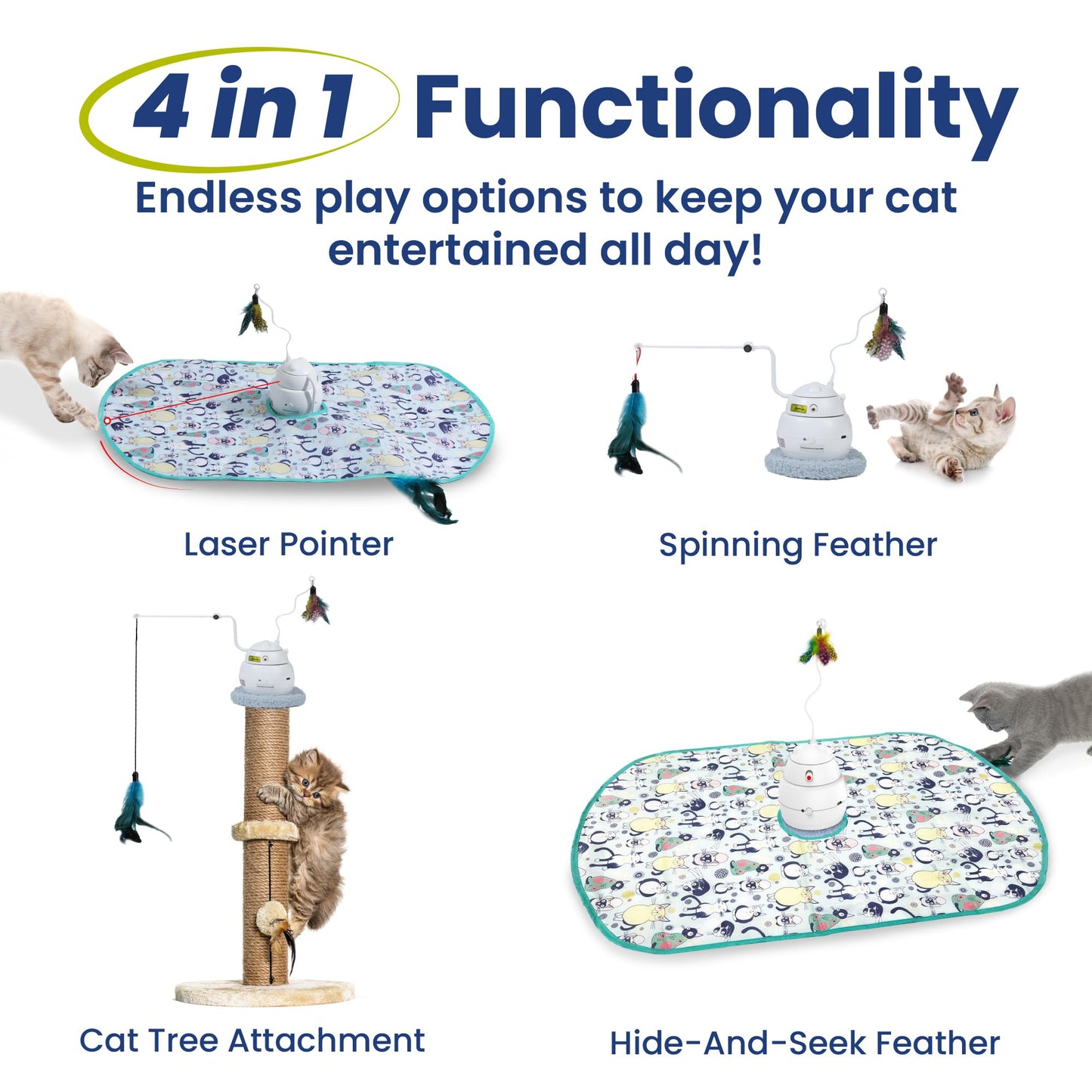 PAWSPIK Interactive 4-in-1 Laser Hide Seek Rechargeable Automatic Toy