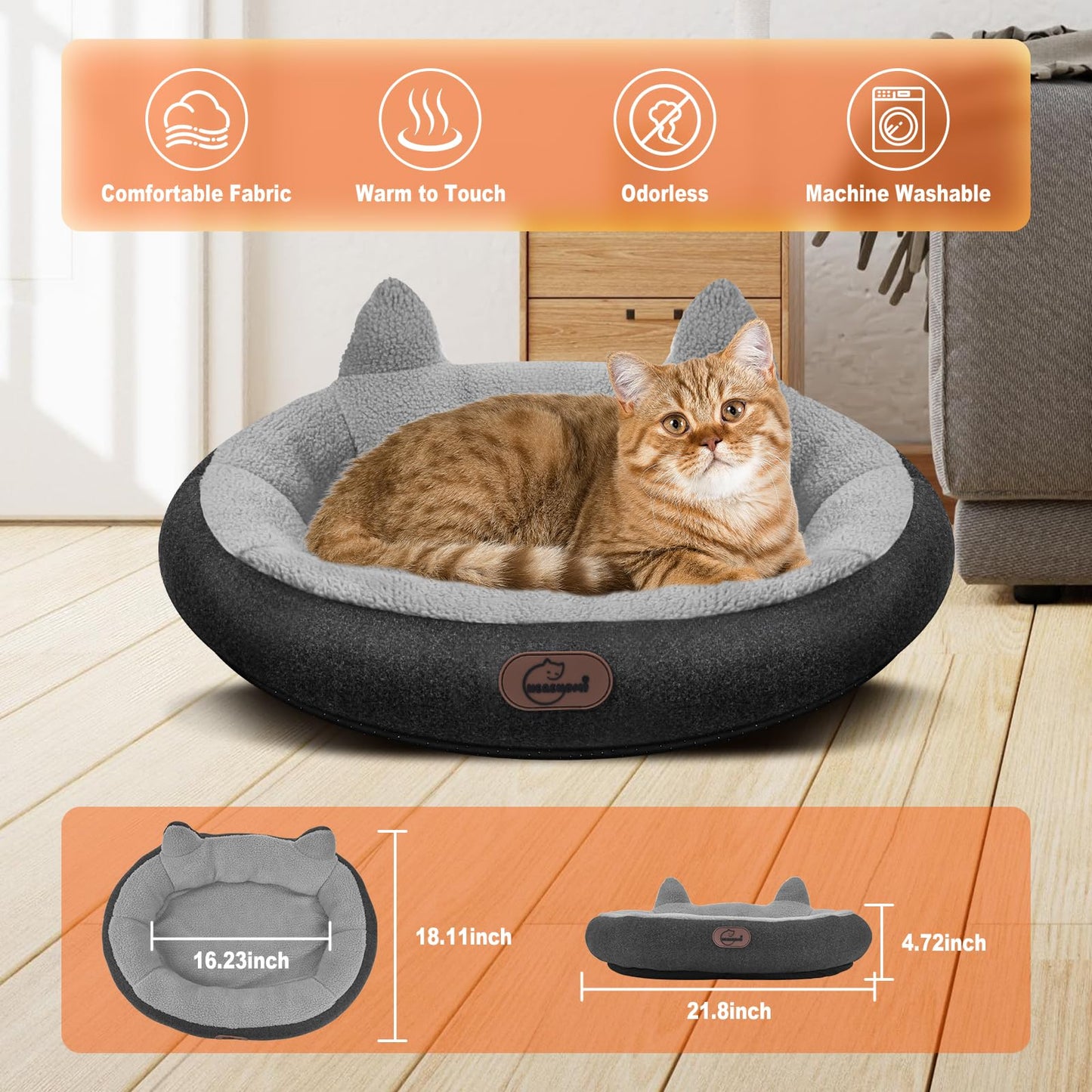 herehomi Heated Cat Bed for Small Size Cats, Heated Pet Bed with Bed