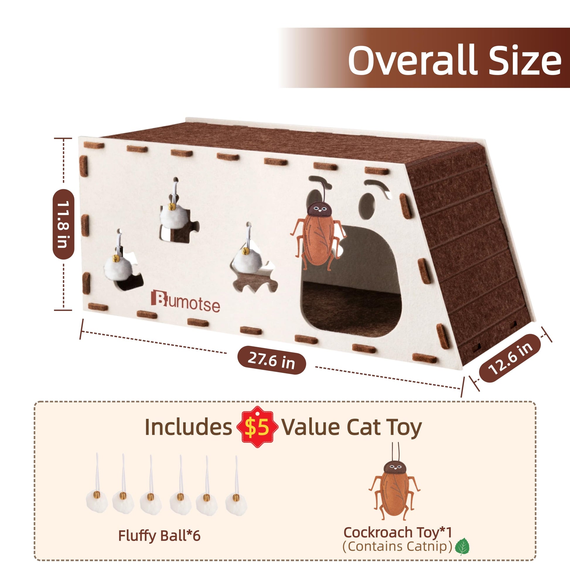 BUMOTSE Felt Cat Cave House for Indoor Cats with Catnip Toy