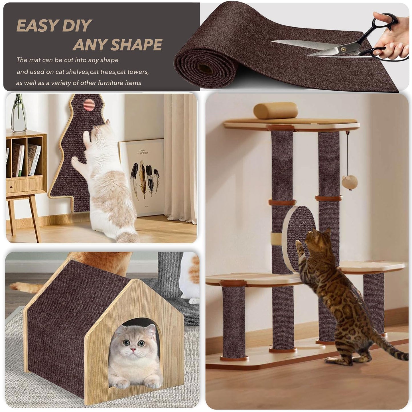 X15.8" Cat Scratching Mat, Self-Adhesive Cat Scratch Carpet, DIY Mat
