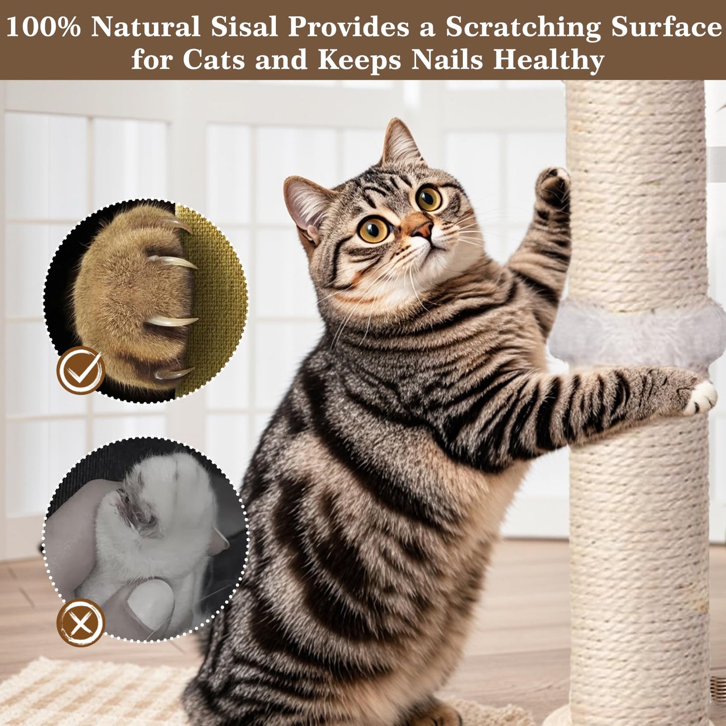 PAROTO Cat Scratching Post, Sisal Cat Tree Tower Scratcher for Tower