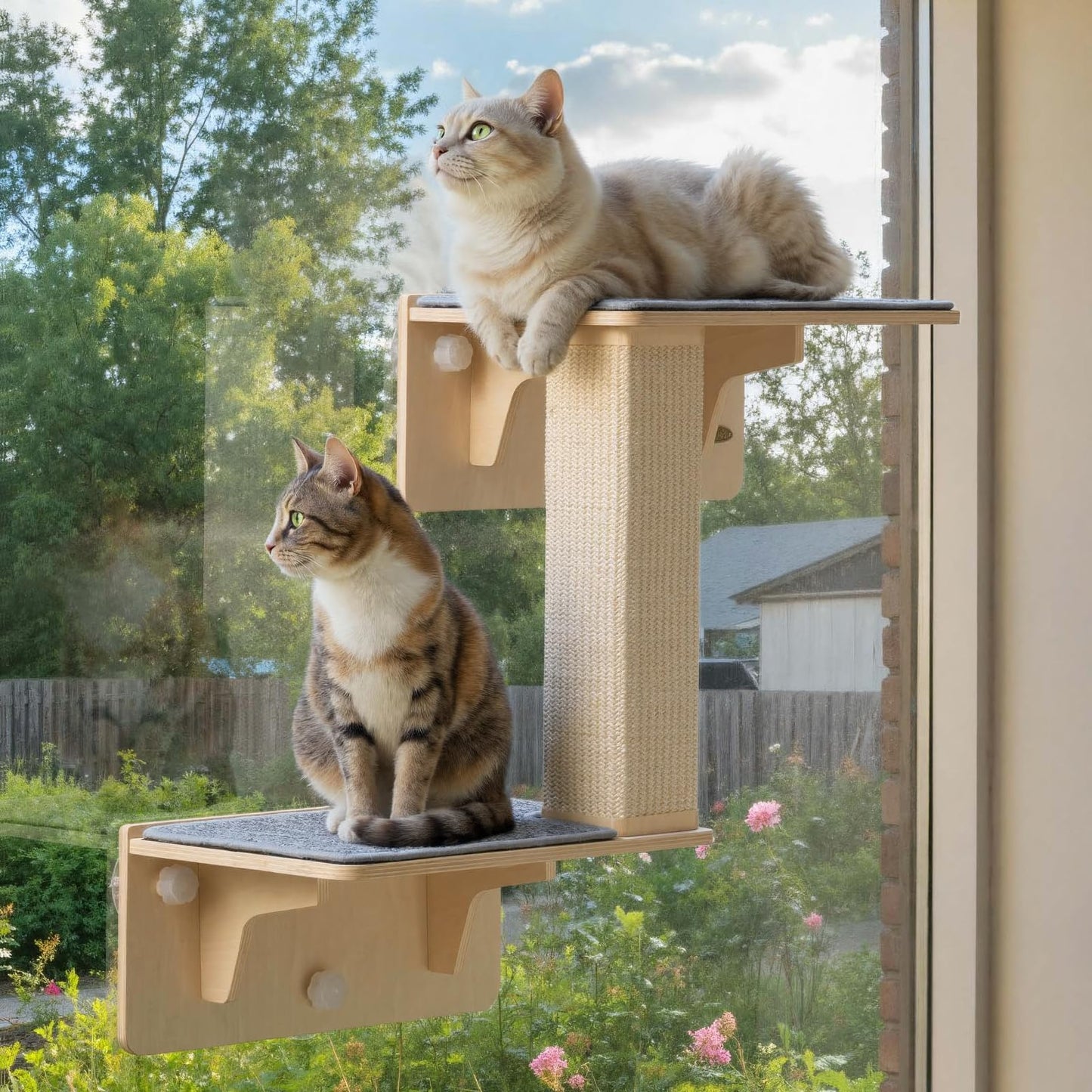 Pecute Double Cat Shelves with Scratching Post for Wall and Window Bed