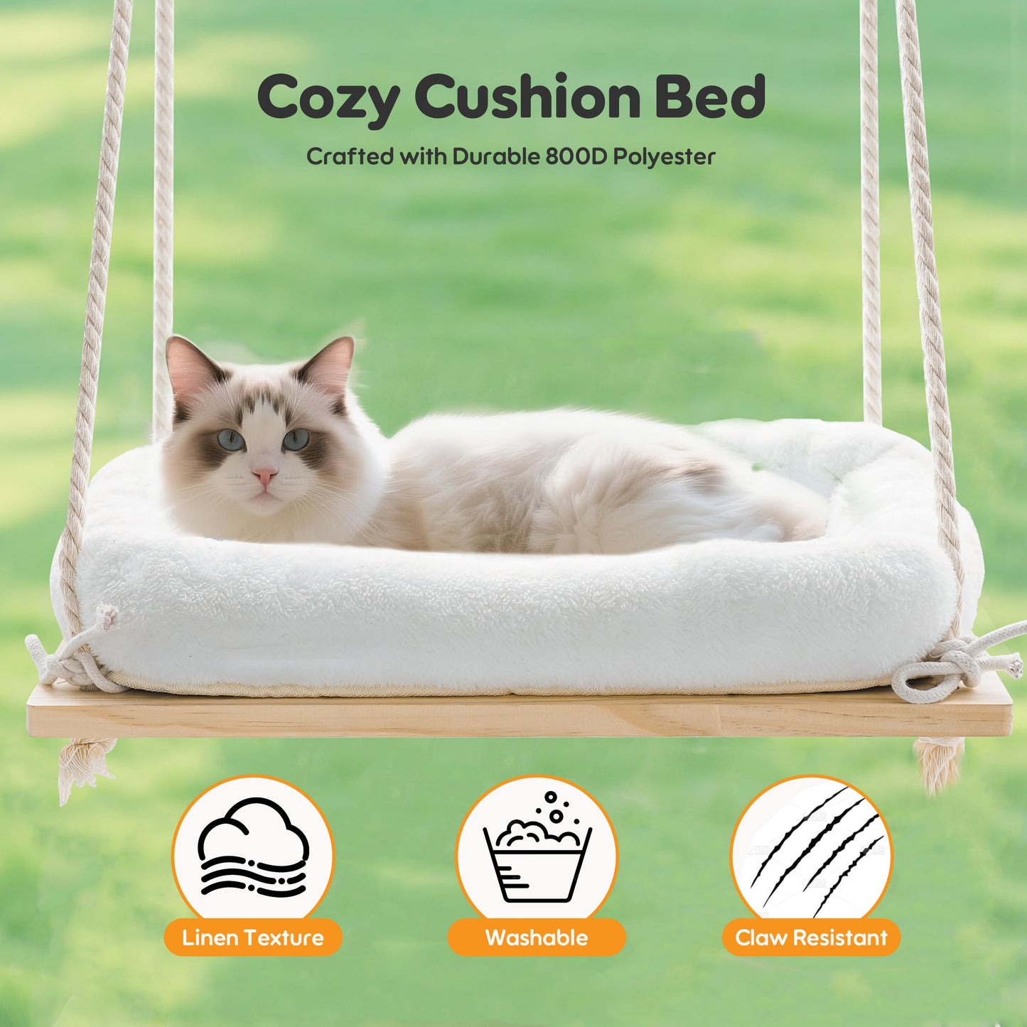 Anywish Cat Window Perch, Cat Hammock Bed with Solid Wood Seat 4 Bed