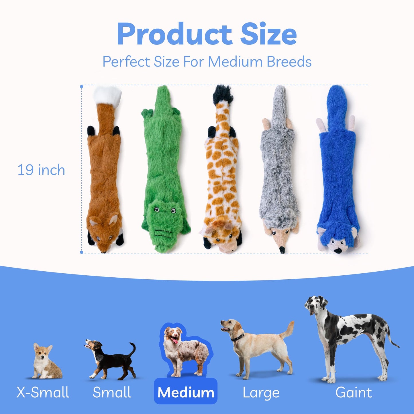 SHARLOVY Dog Squeaky Toys No Stuffing 5 Pack, Plush Crinkle Dog Toys