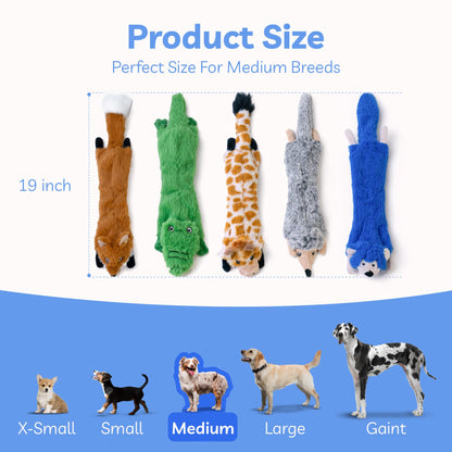SHARLOVY Dog Squeaky Toys No Stuffing 5 Pack, Plush Crinkle Dog Toys