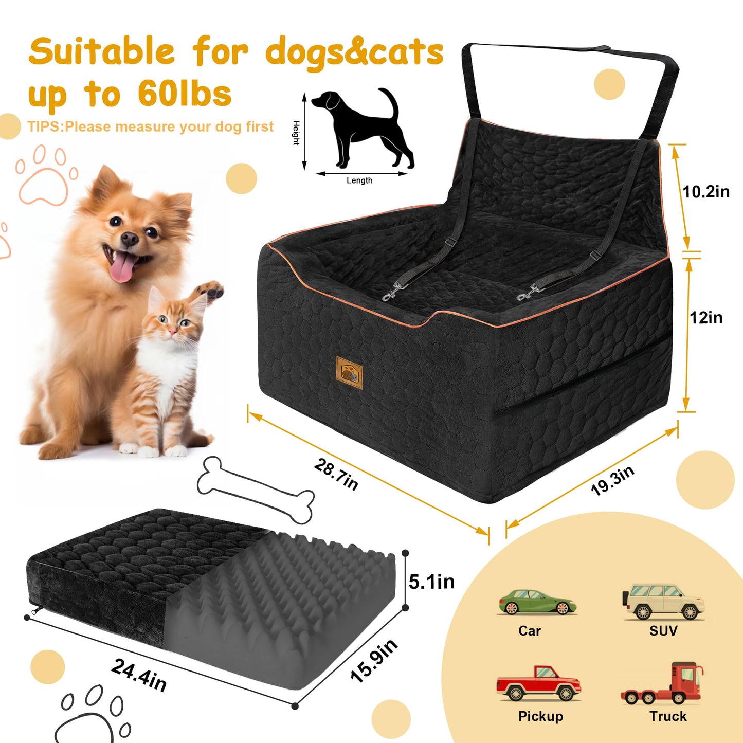 Dog Car Seat for Medium/Large Dogs, Washable Dog Booster Seat Seat