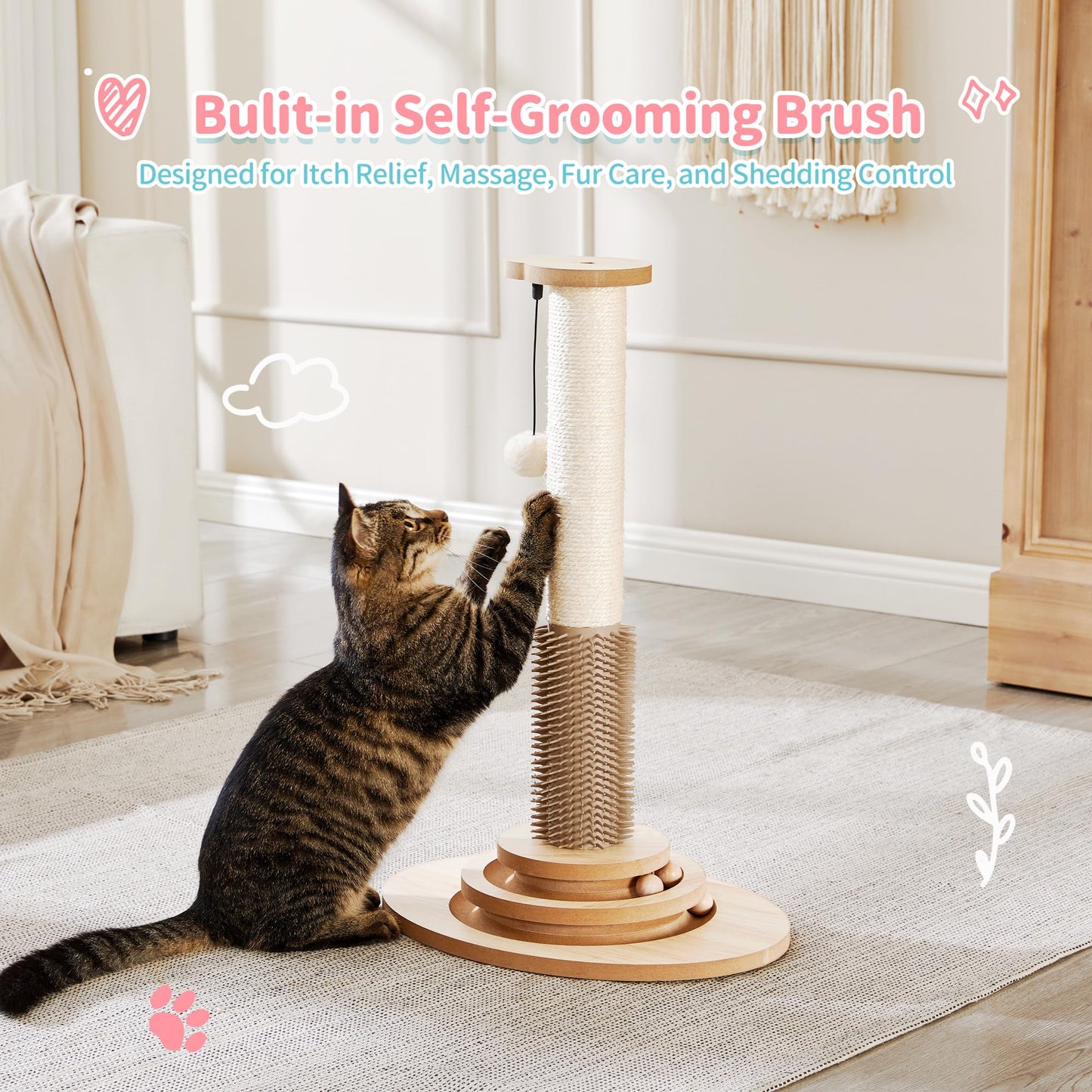 Made4Pets Cat Scratching Post, 23" Tall Sisal Cat Scratcher Post