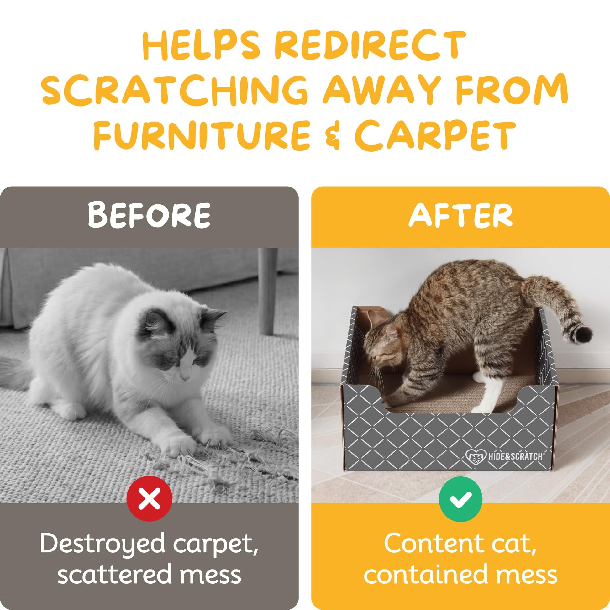 Hide Scratch Cardboard Cat Scratcher Box Bed Diamond, Double-Sided Pad