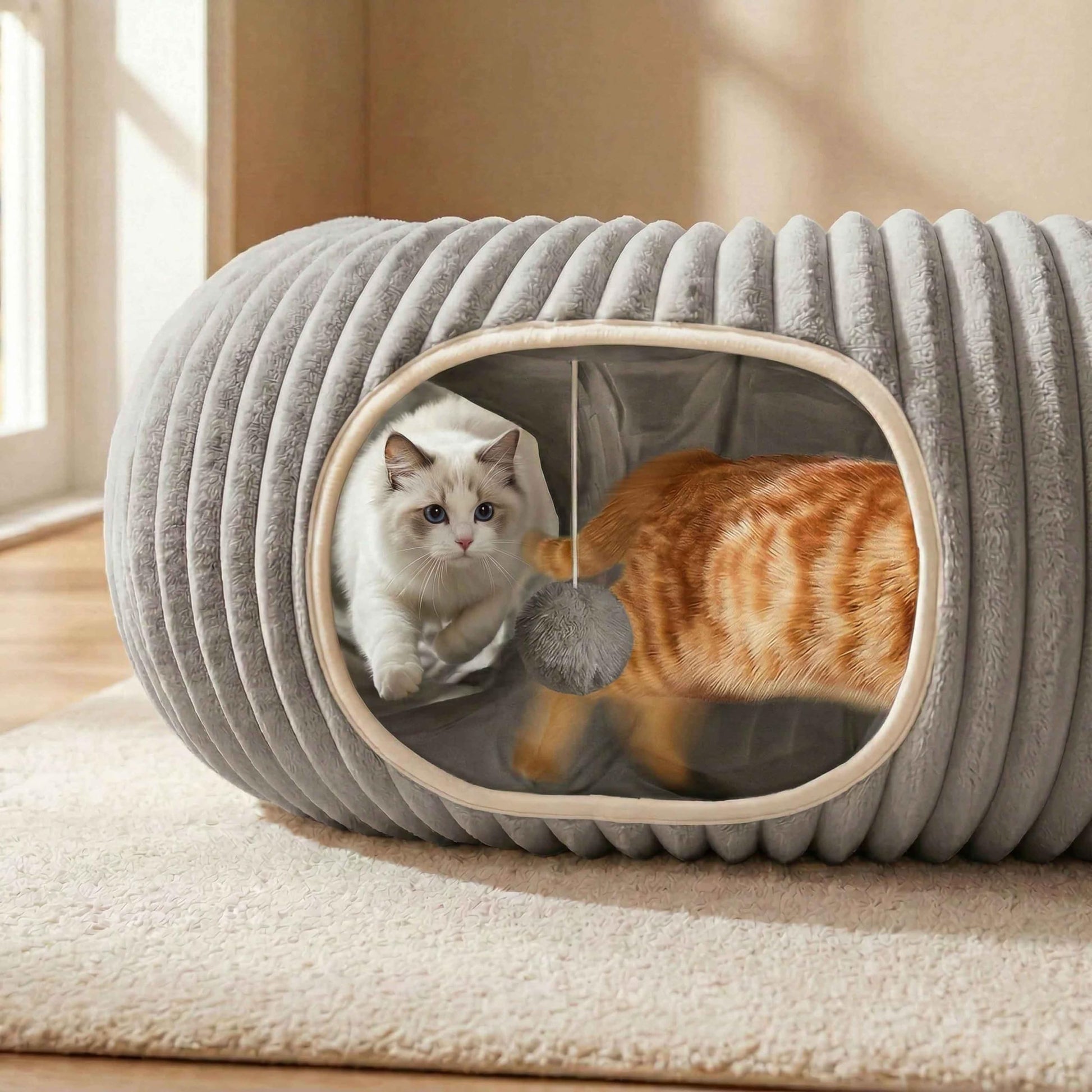 MOYMO Cat Tunnel Bed for Indoor Cats, Peekaboo Cat Cave Bed,Soft Bed