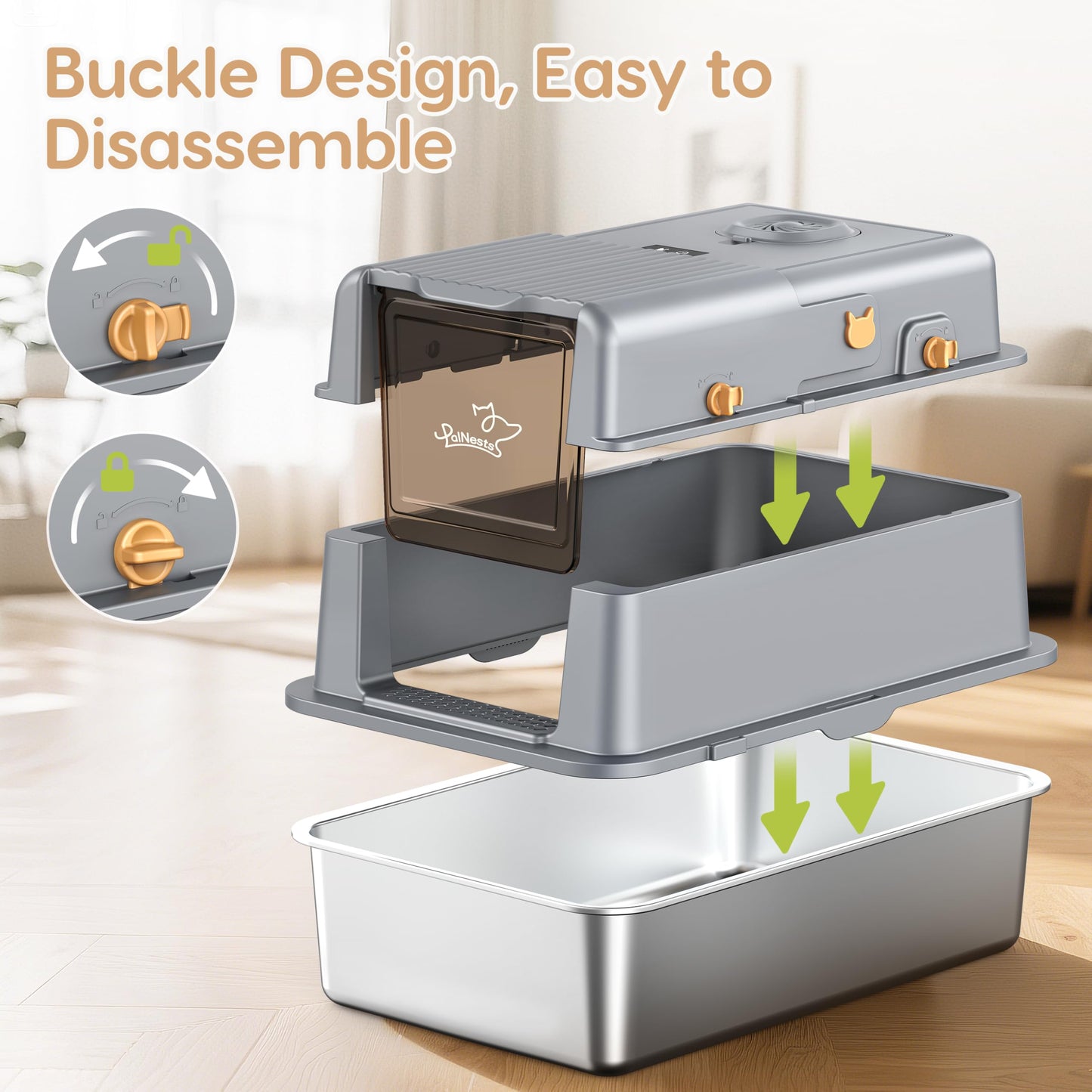 L7 Ultra-Stainless Steel Litter Box with Smart Odor Control System Mat