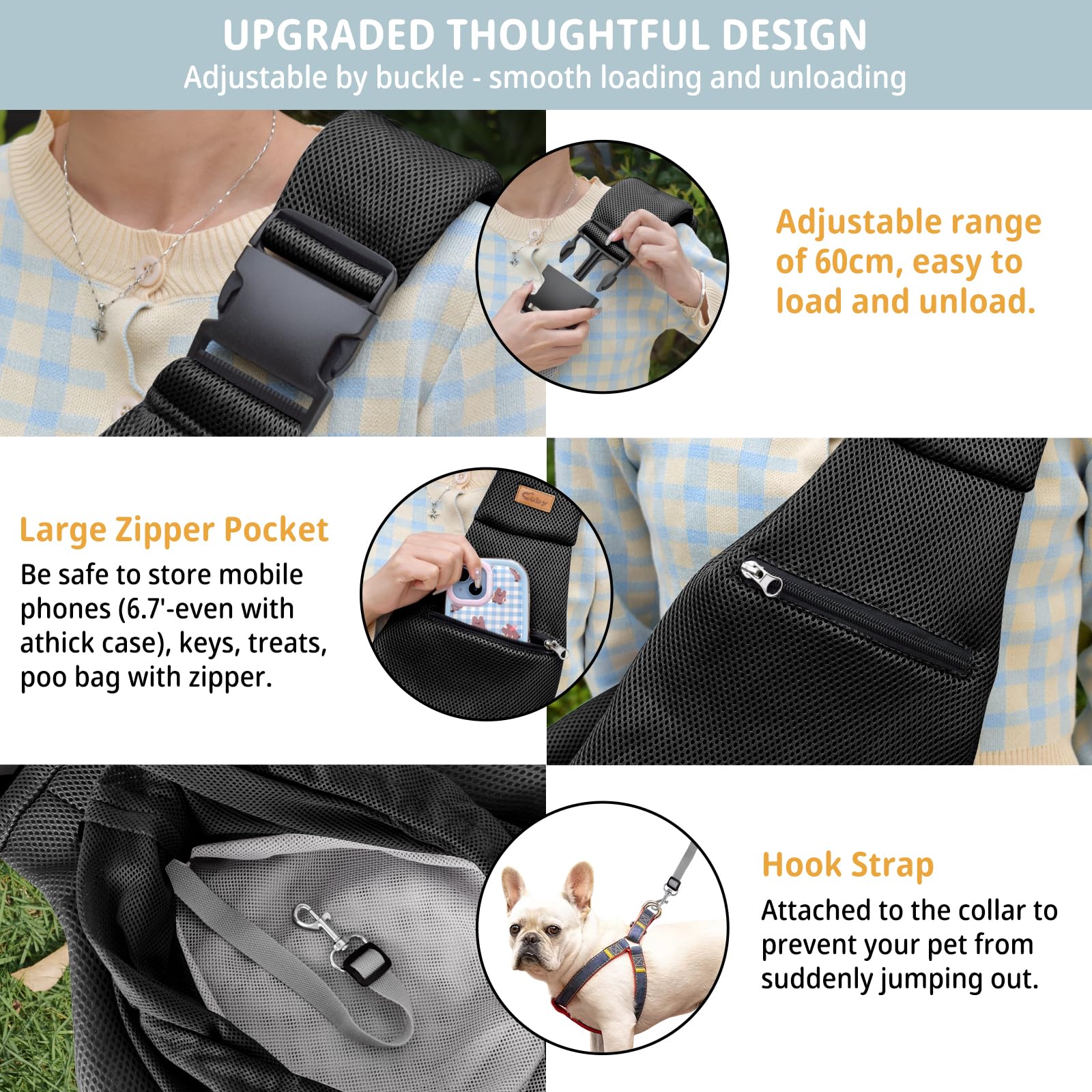 CUBY Dog and Cat Sling Carrier Adjustable Breathable Mesh Tote