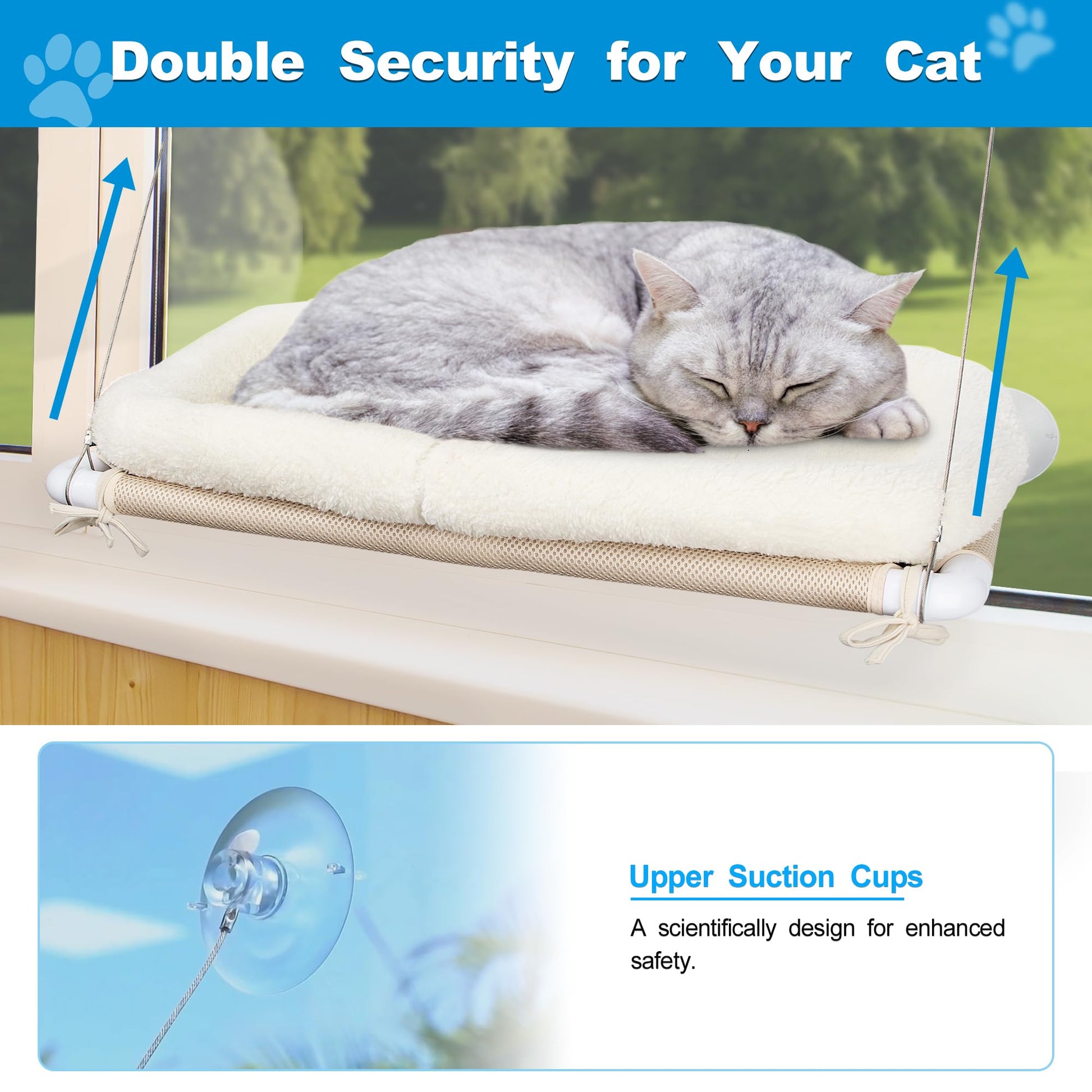 PEFUNY Fluffy Cat Window Bed for Indoor Cats Strong Suction Cup Bed