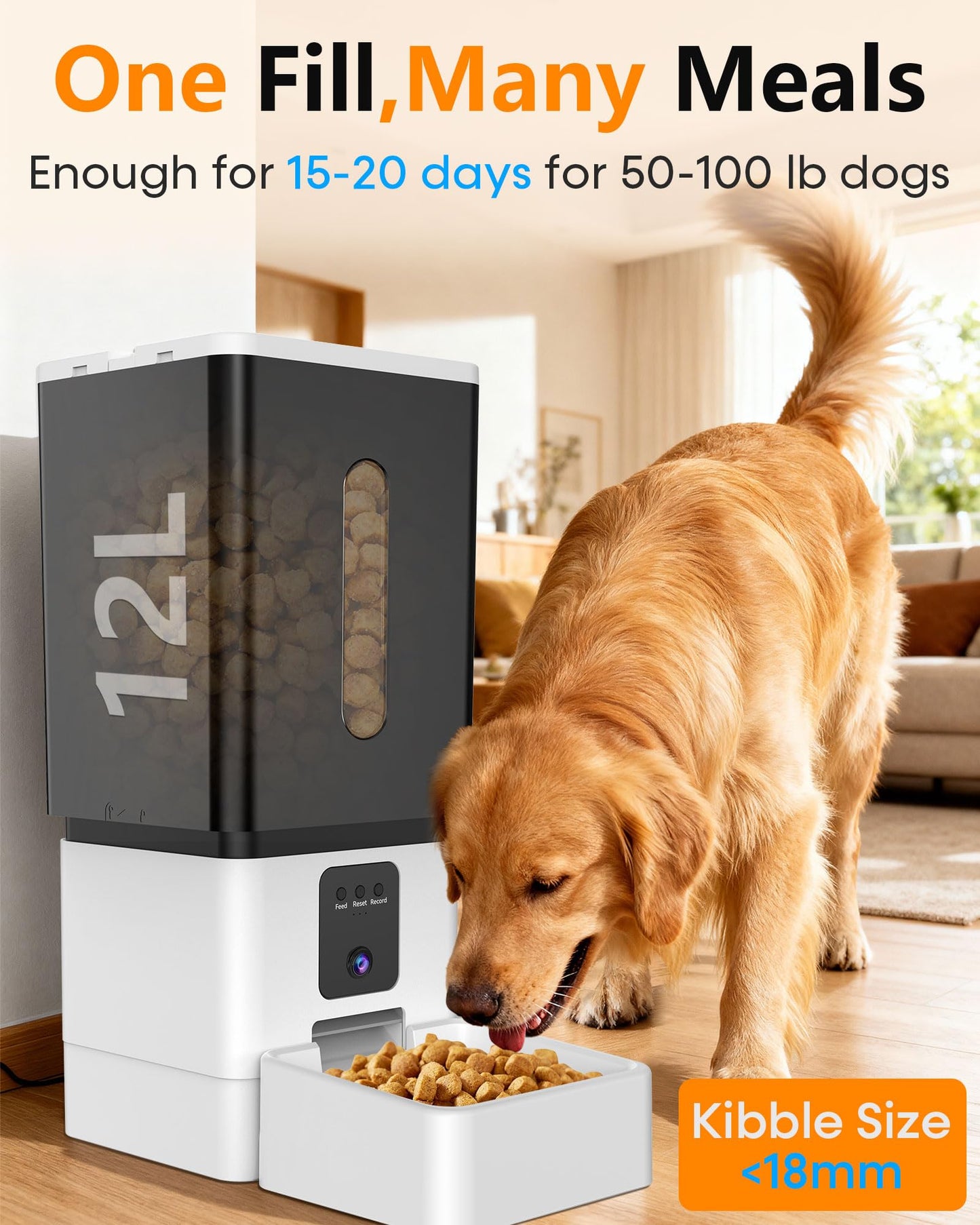 Large Breed Automatic Dog Feeder: /50 Cups with HD 1080P Camera Feeder