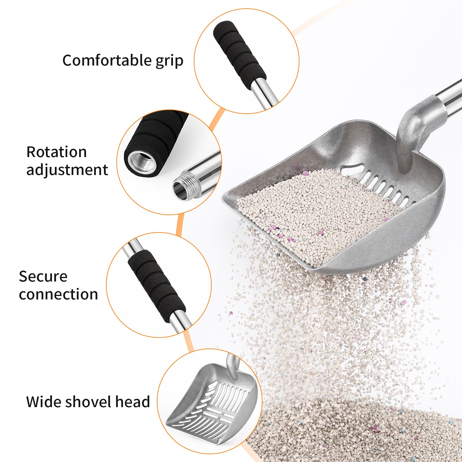 Yangbaga Metal Cat Litter Scoop:Detachable Long Handle Litter Litter