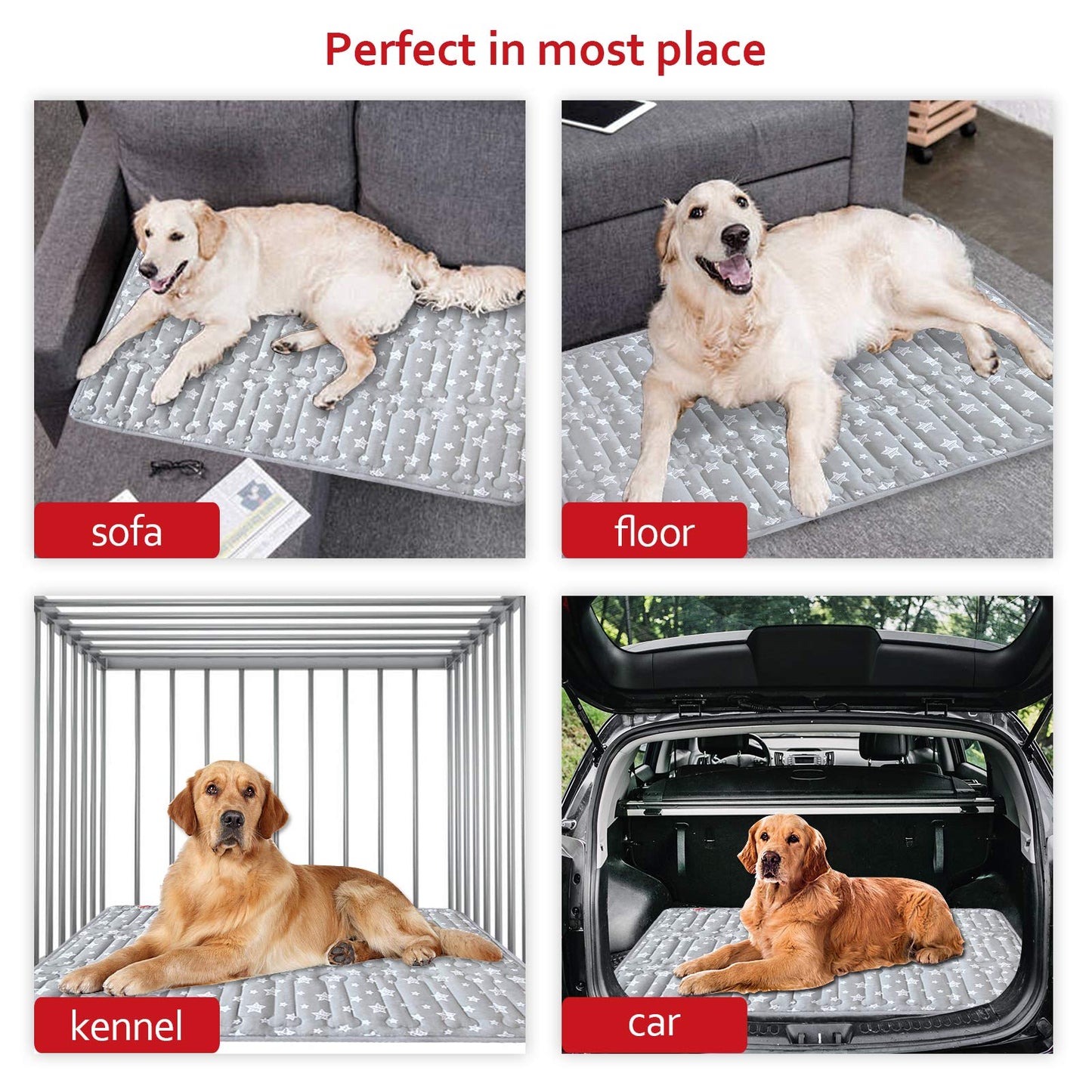 Dog Crate Mat (42" X 28"), Soft Dog Bed Mat with Cute Prints Bed