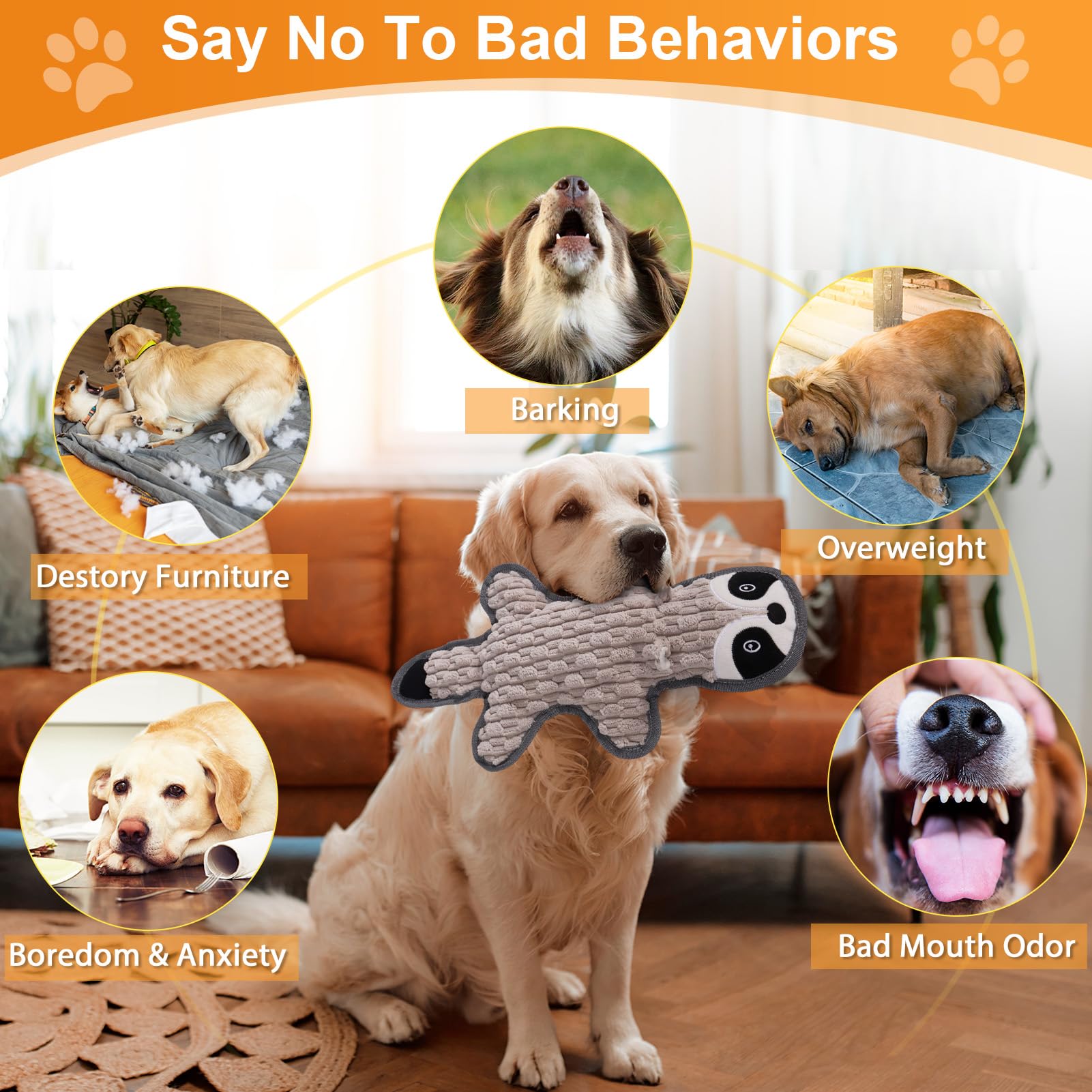 Eneston 5 Pack No Stuffing Squeaky Dog Toys for Large Dogs Plush