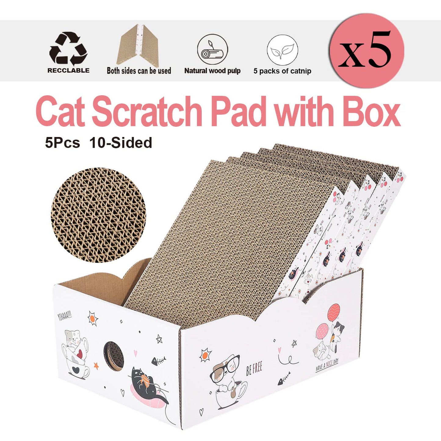 5 Packs in 1 Cat Scratch Pad with Box, Cat Scratcher