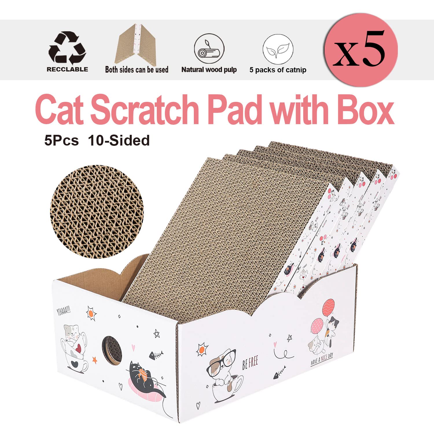 5 Packs in 1 Cat Scratch Pad with Box, Cat Scratcher