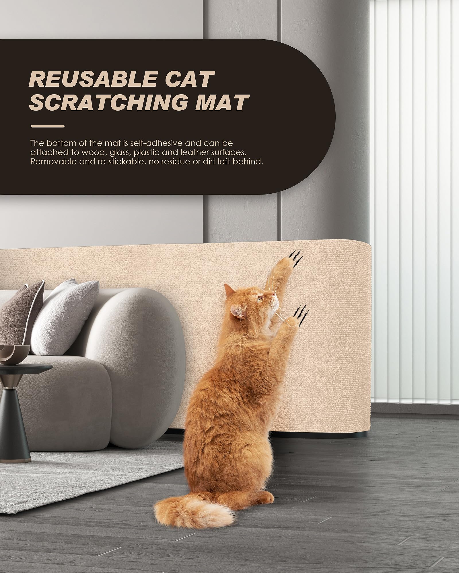 Cat Scratch Furniture Protector, Trimmable Self-Adhesive Carpet, Tower
