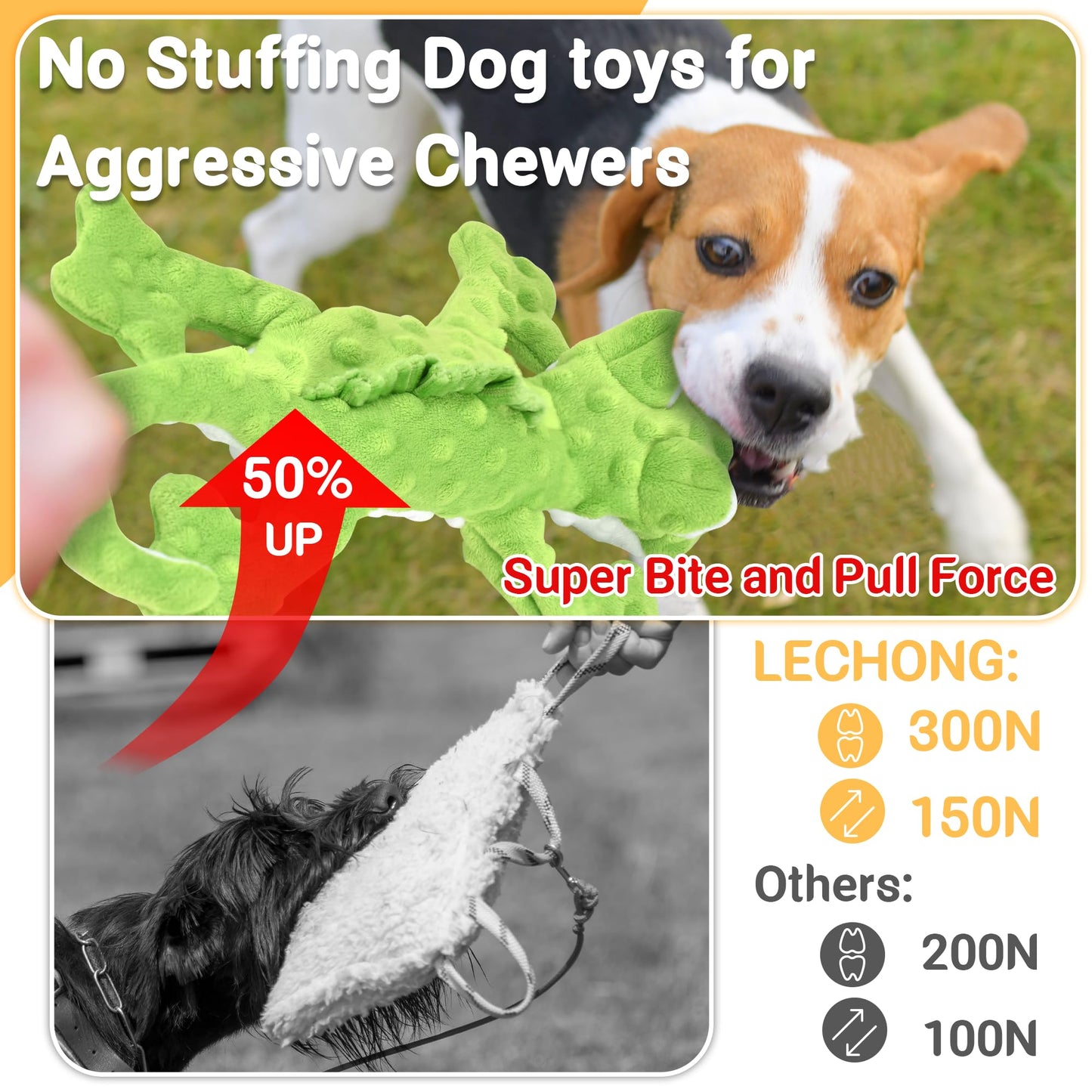 LECHONG No Stuffing Dog Toys for Aggressive Chewers, Squeaky Dog Toys