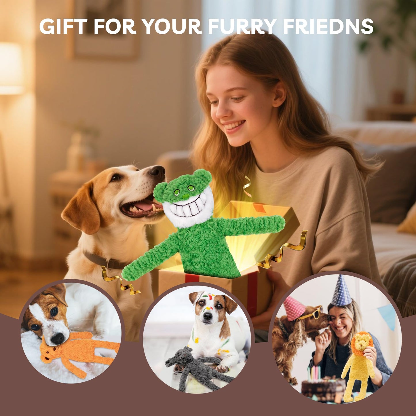 SHARLOVY No Stuffing Dog Toys 5 Pack, Crinkle Interactive Dogs Toy