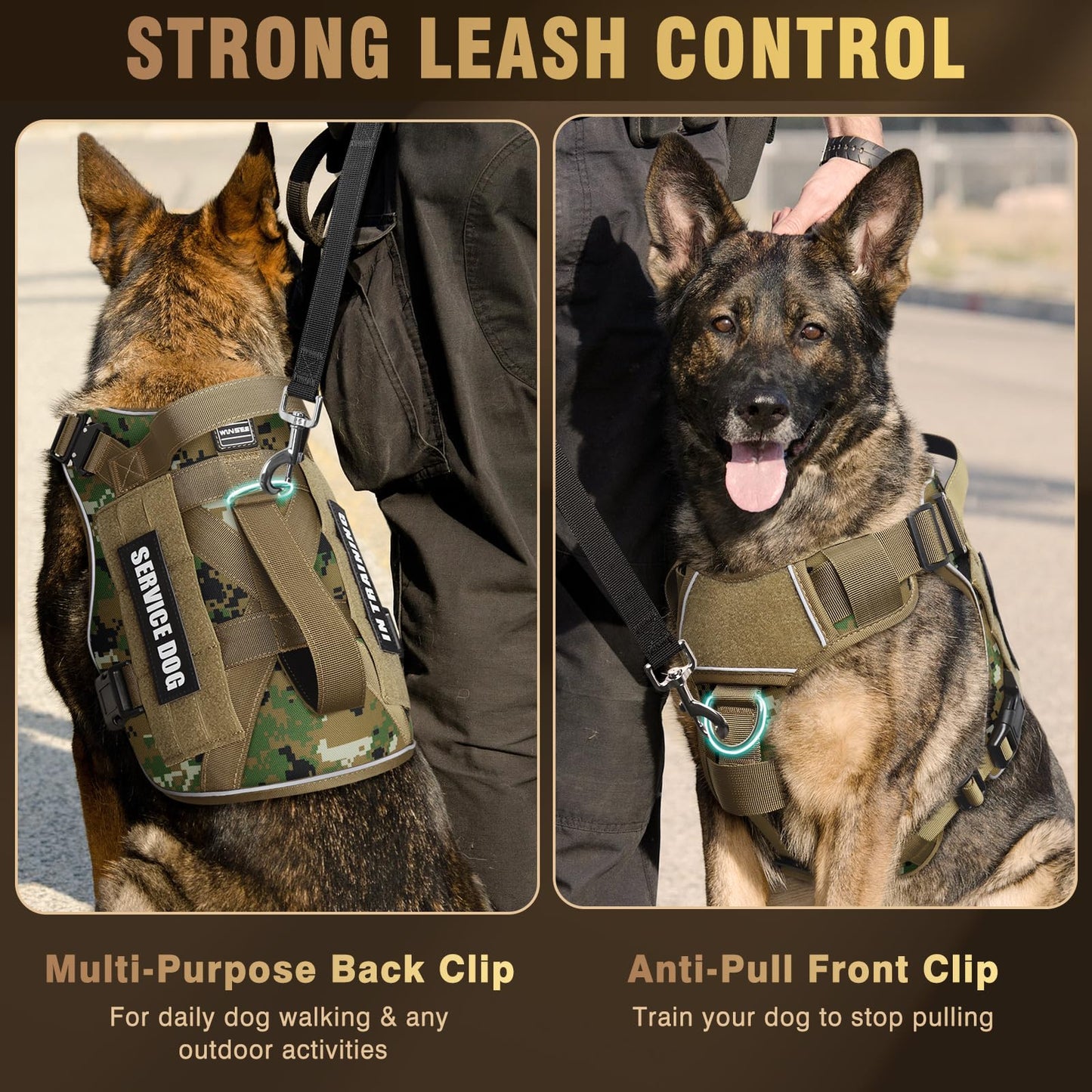 WINSEE Tactical Dog Harness for Medium Dog, Heavy Duty Service Harness