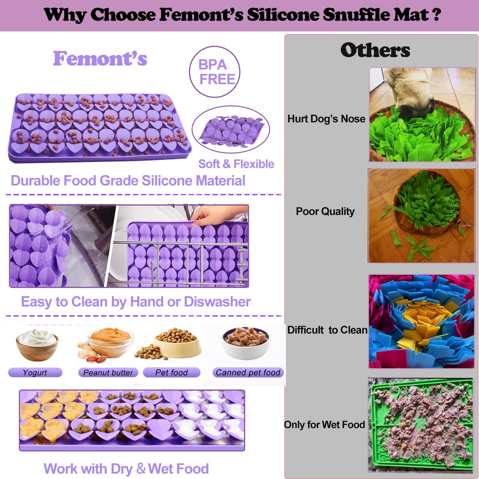 Femont Snuffle Mat for Medium Dogs,Silicone Slow Feeder Lick Mat