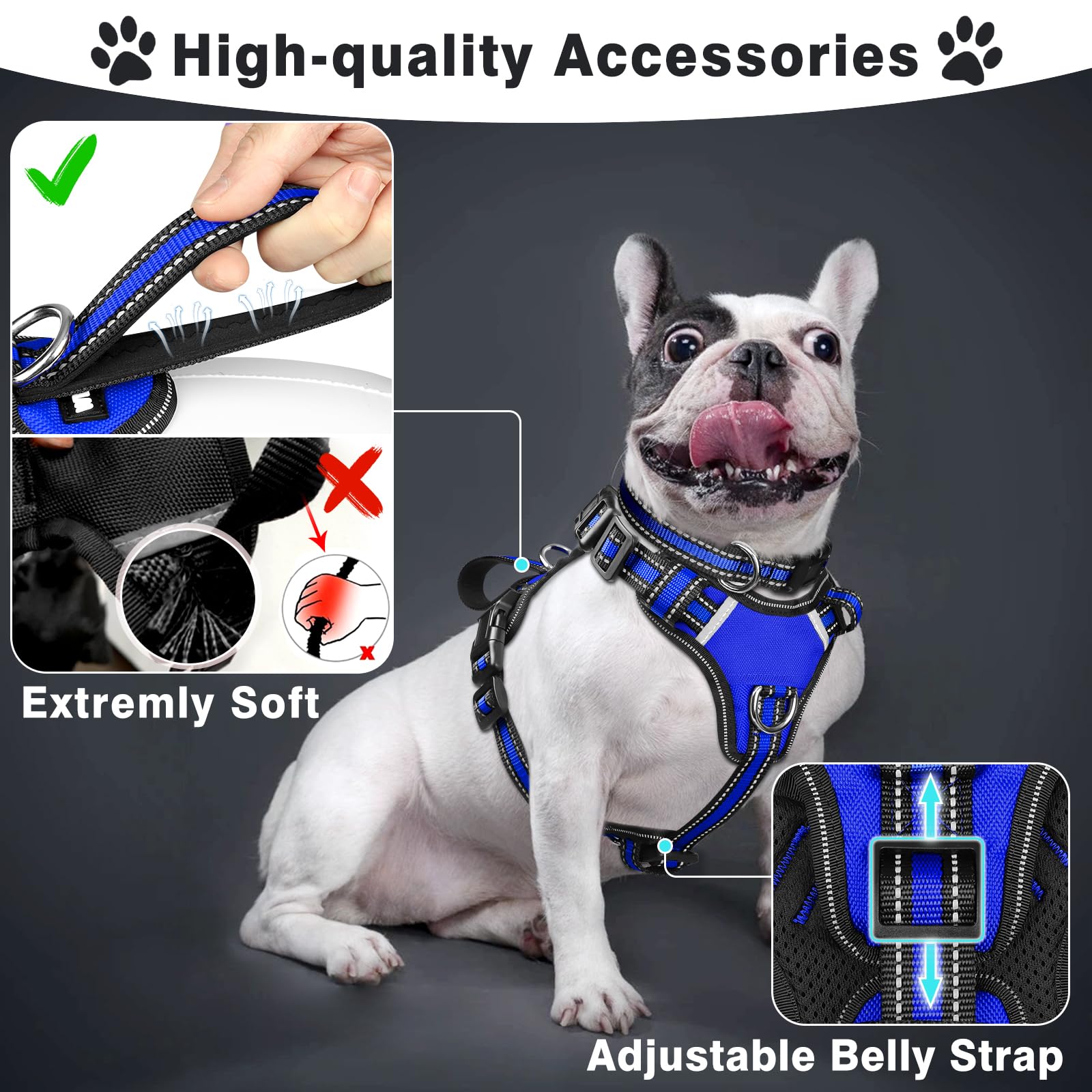 WINSEE Reflective Dog Harness, Collar Leash Set, No Pull Collar