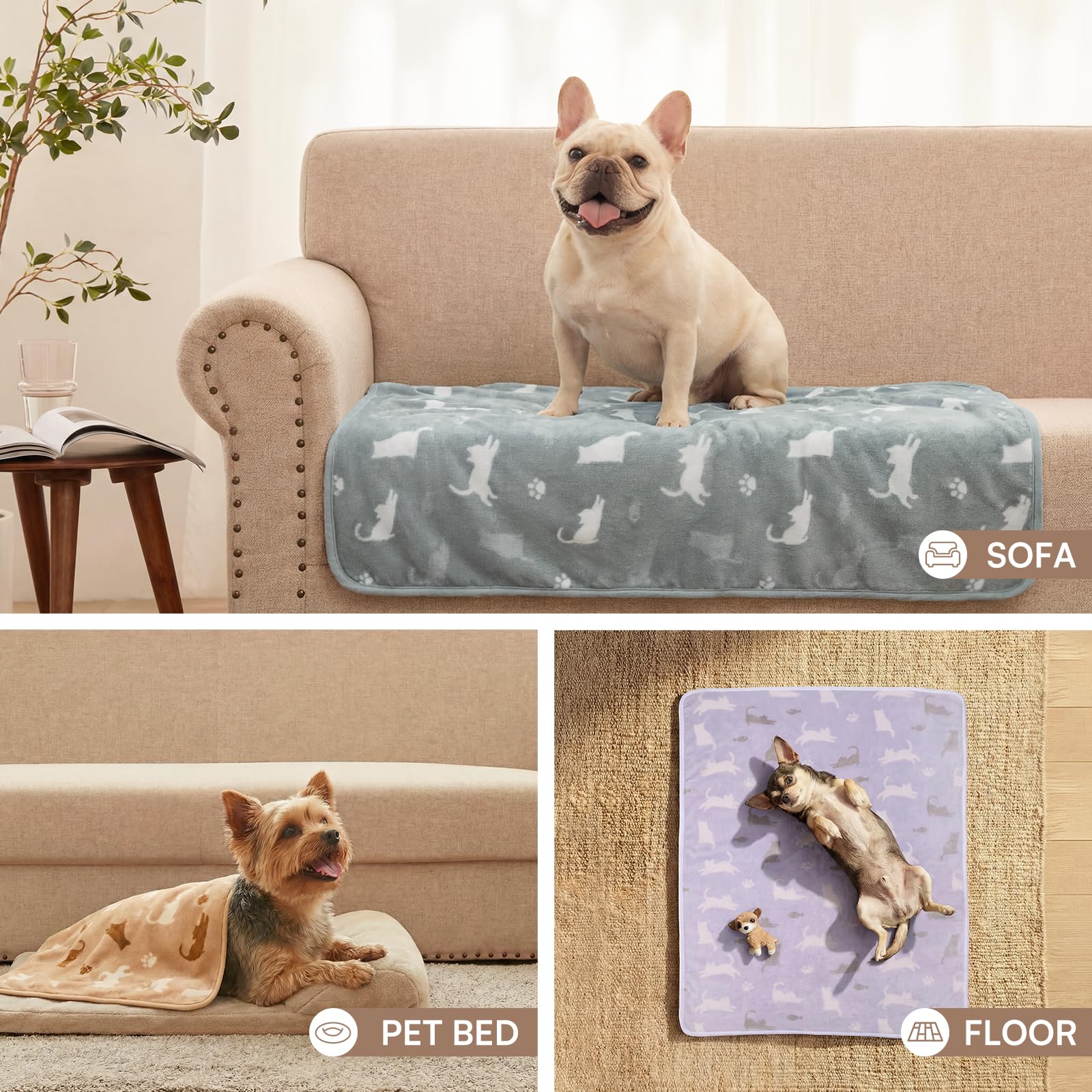 Luciphia 1 Pack 3 Cat Printed Fleece Pet Blankets Washable，Soft Crate