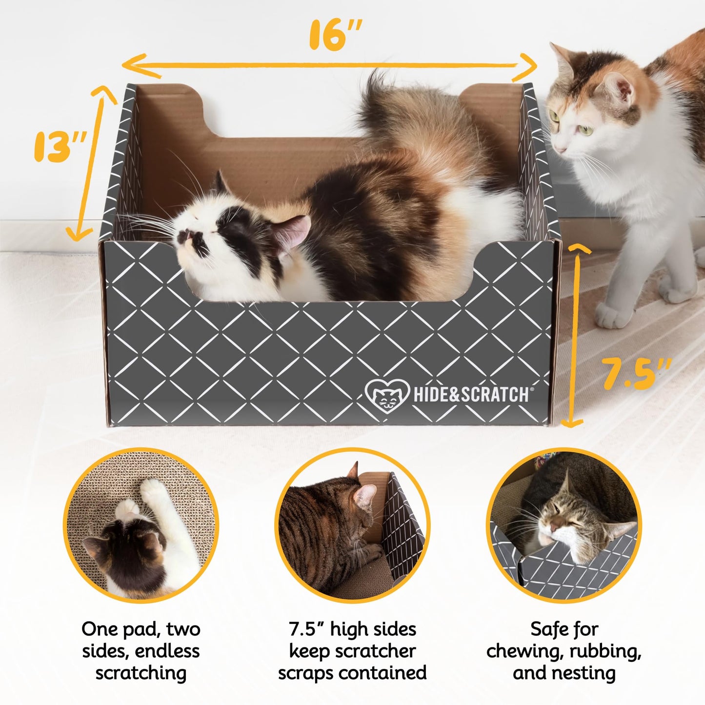 Hide Scratch Cardboard Cat Scratcher Box Bed Diamond, Double-Sided Pad