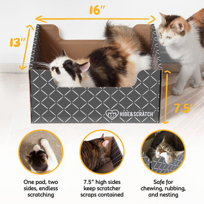 Hide Scratch Cardboard Cat Scratcher Box Bed Diamond, Double-Sided Pad