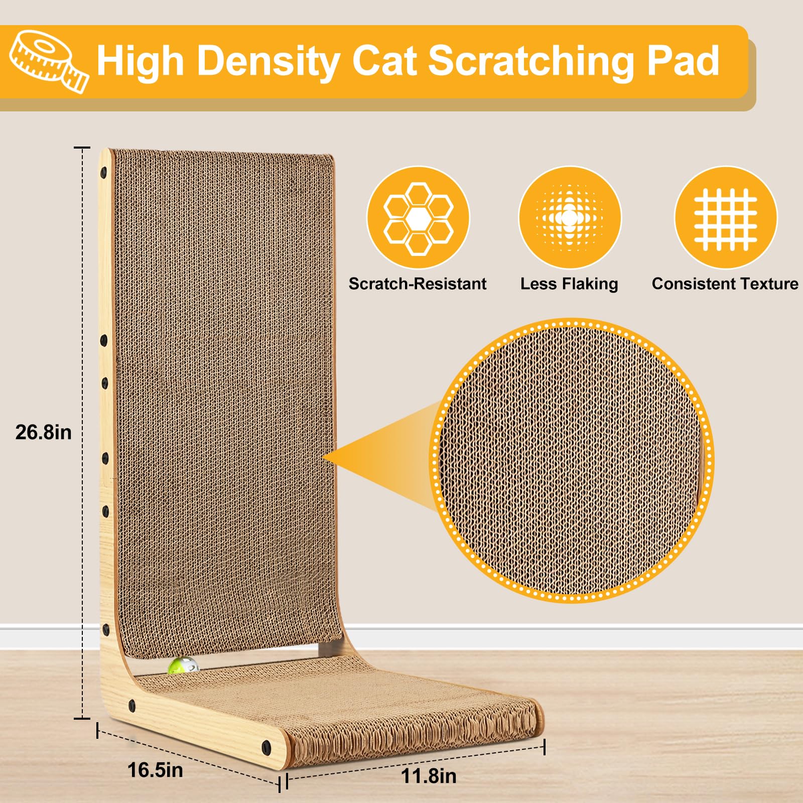 SOCATER Cat Scratcher L Shape Large, Cat Scratching Pad for Ball