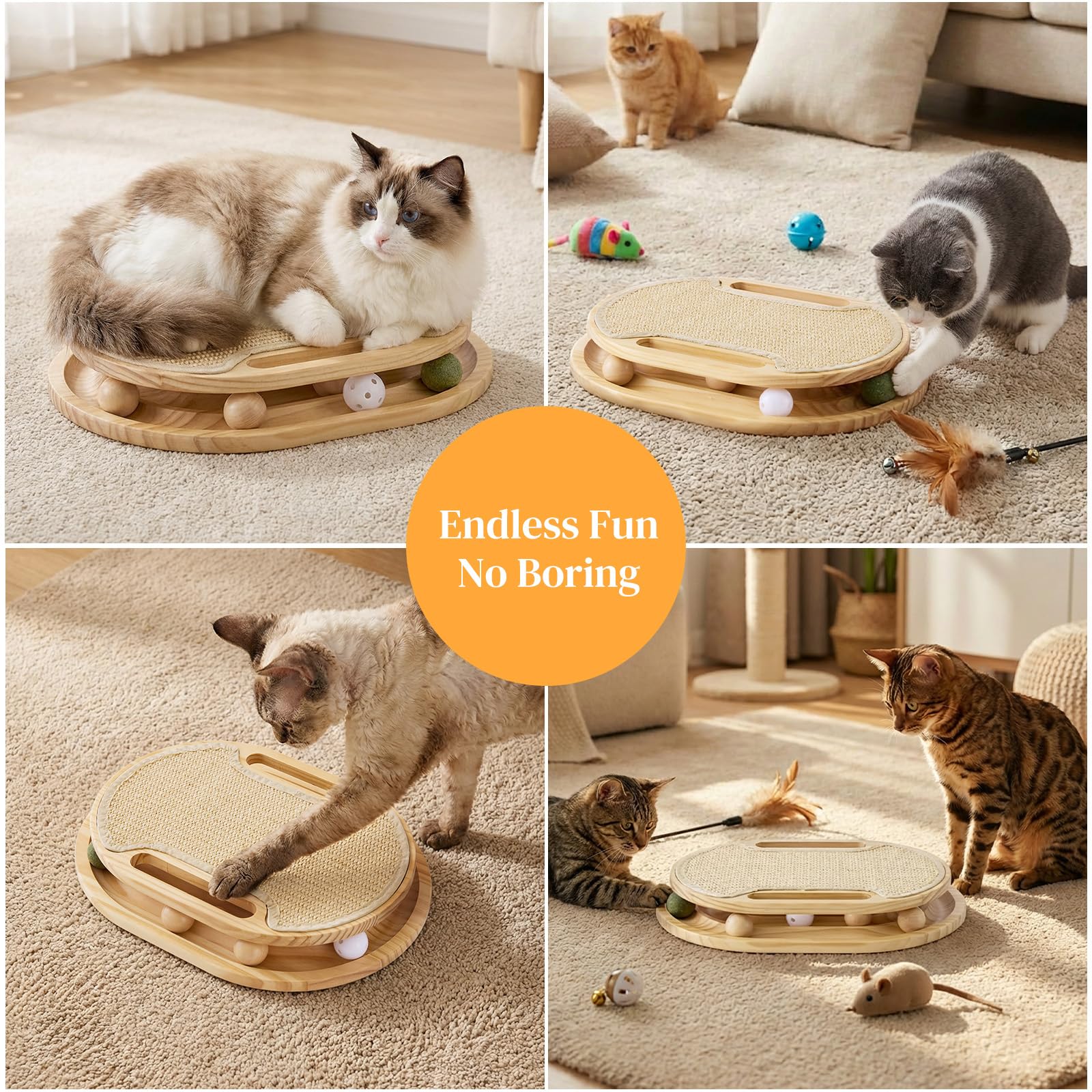 ZOMISIA Cat Scratcher with Ball Track Toy, Sisal Scratch Pad