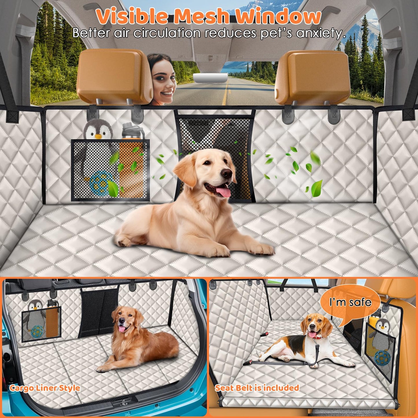 URPOWER Backseat Extender for Dogs Hard Bottom Dog Car Seat Cover