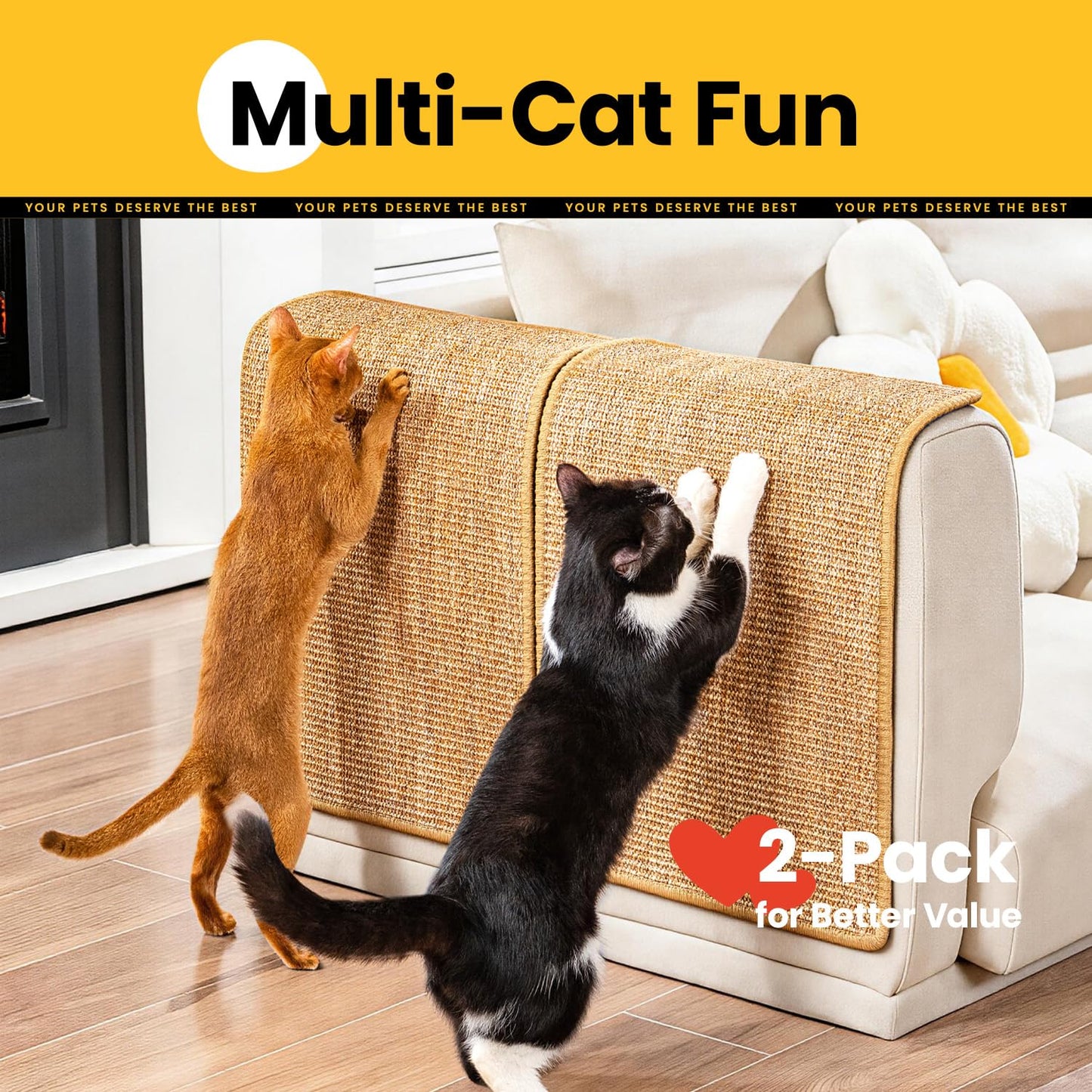 Conlun Cat Scratcher Mat,Sisal Cat Scratch Pad with Hook&Loop Pad