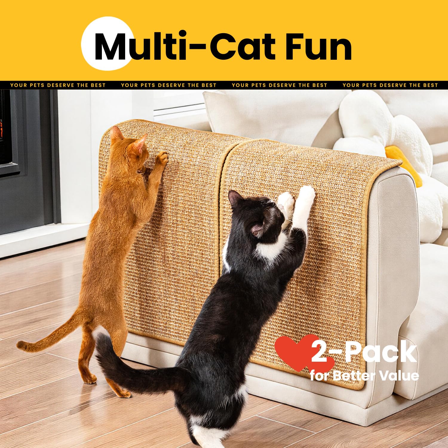 Conlun Cat Scratcher Mat,Sisal Cat Scratch Pad with Hook&Loop Pad