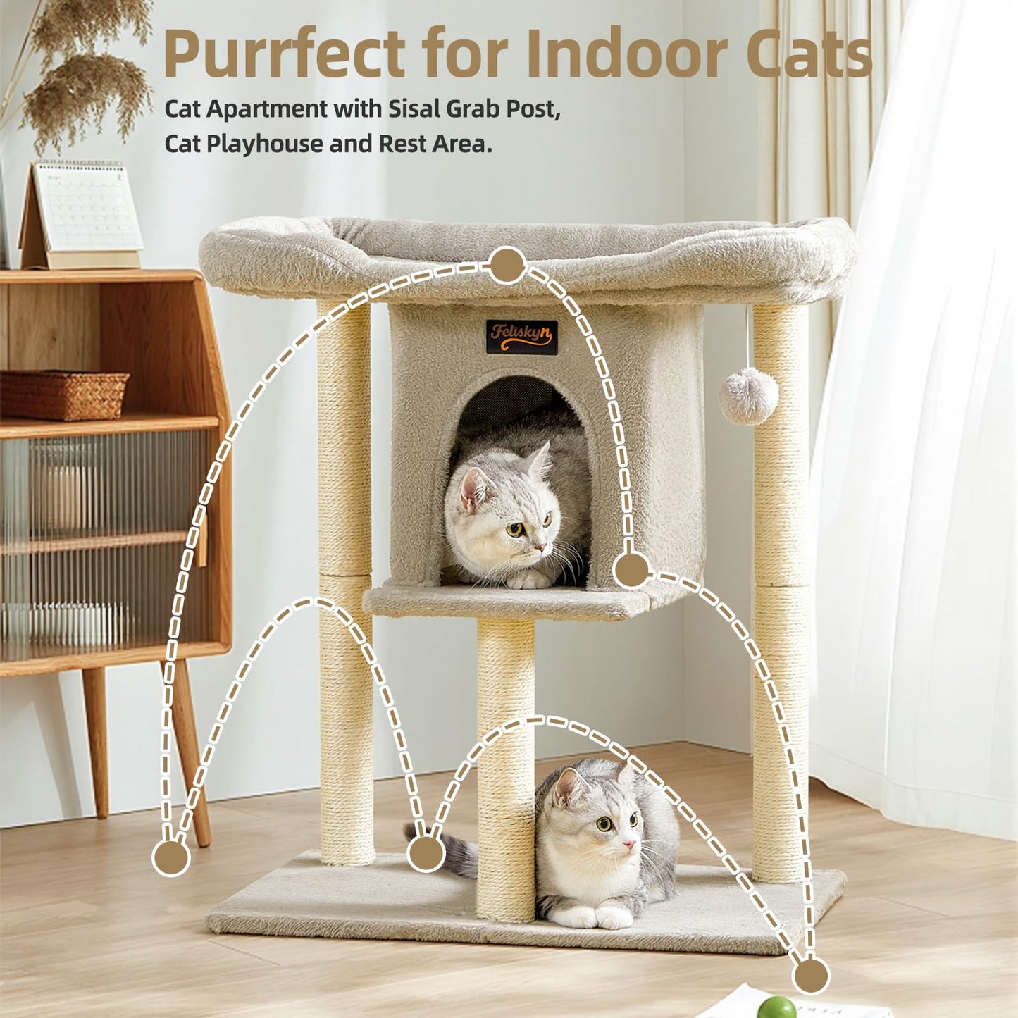 Cat Tree Tower Scratching Post for Indoor Large Cats, Small Cat Bed