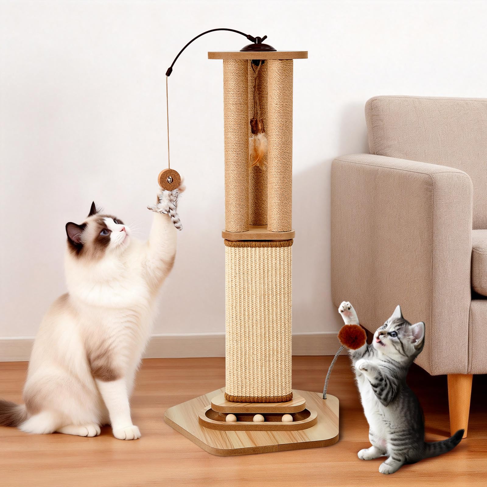 Tall Cat Scratching Post for Large Cats, Heavy Duty Natural Sisal Ball
