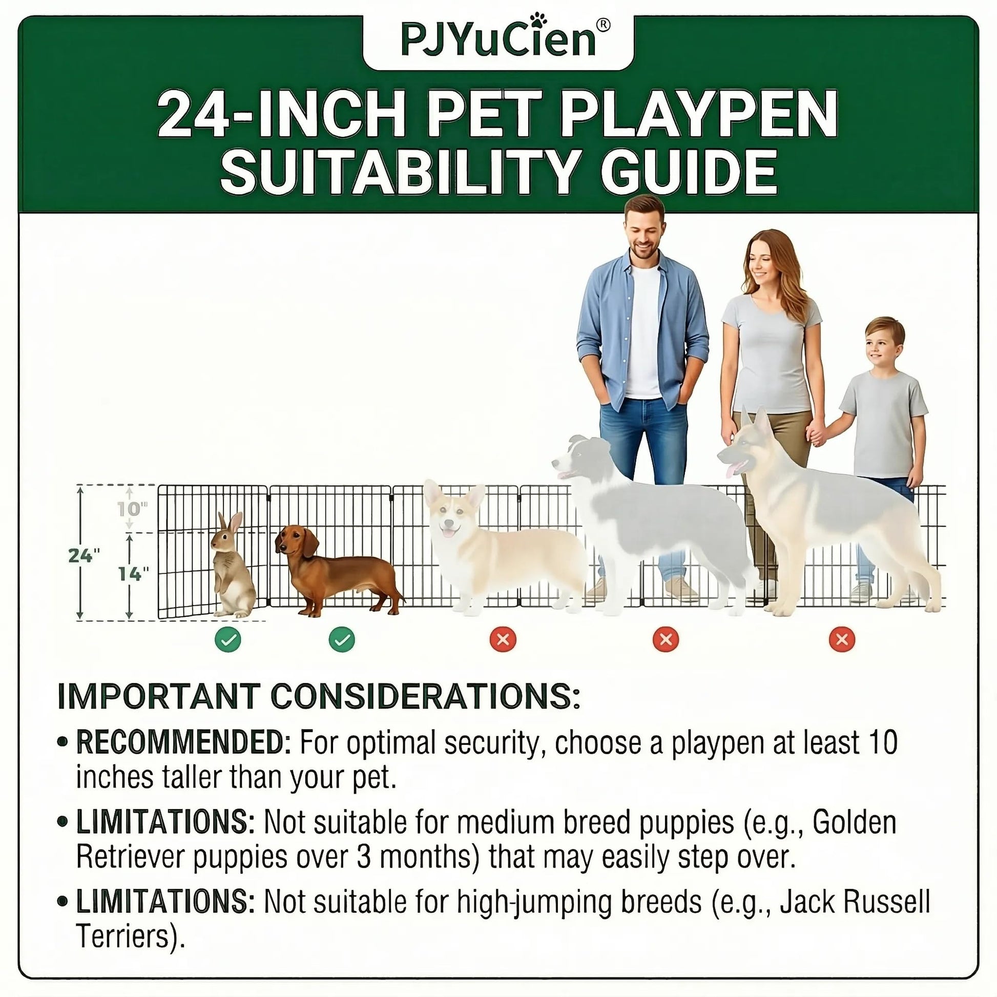 PJYuCien Dog Playpen with Bottom Pad Metal Foldable Exercise Kennel