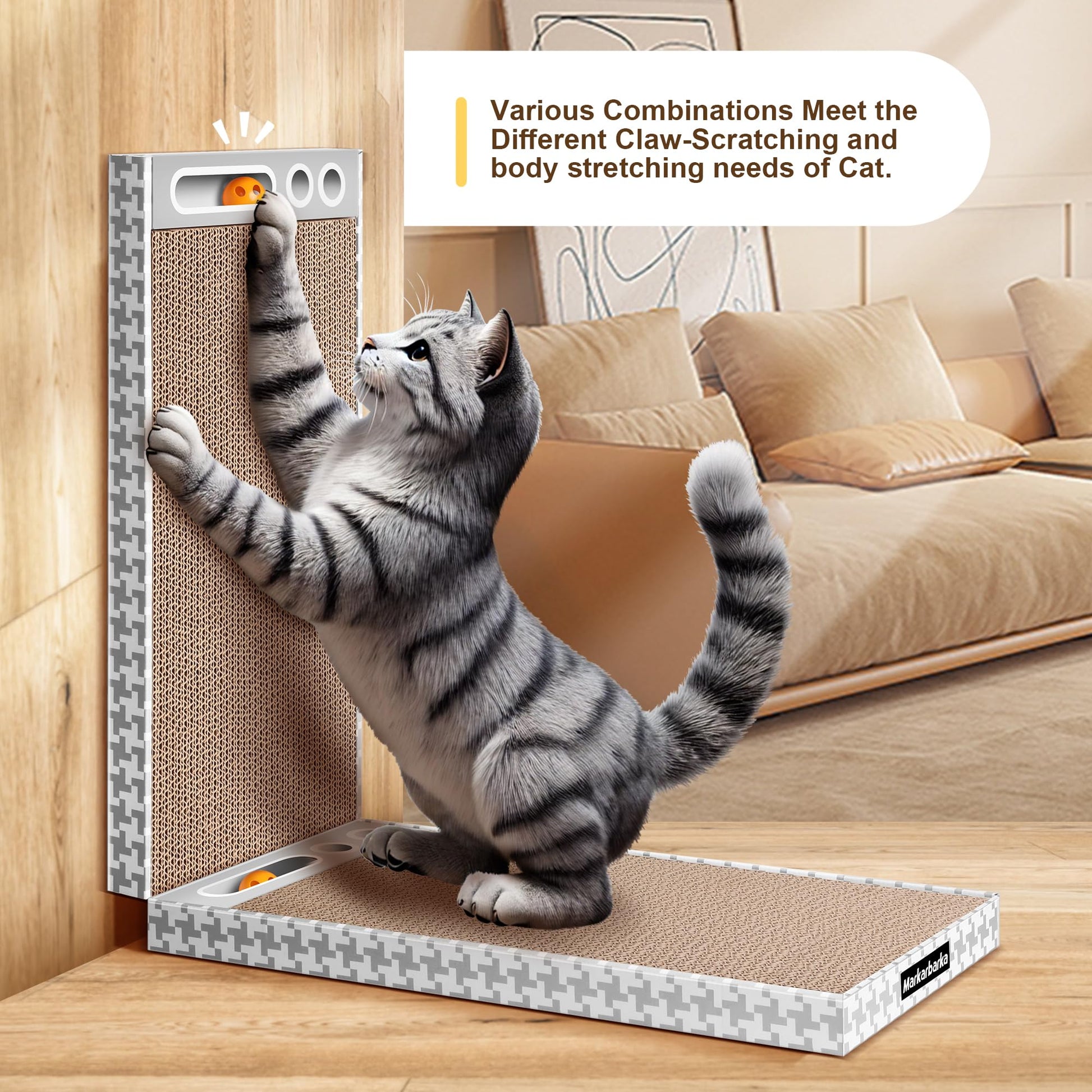 MARKARBARKA Cat Scratching Board 3 Pack Reversible Cardboard Scratcher