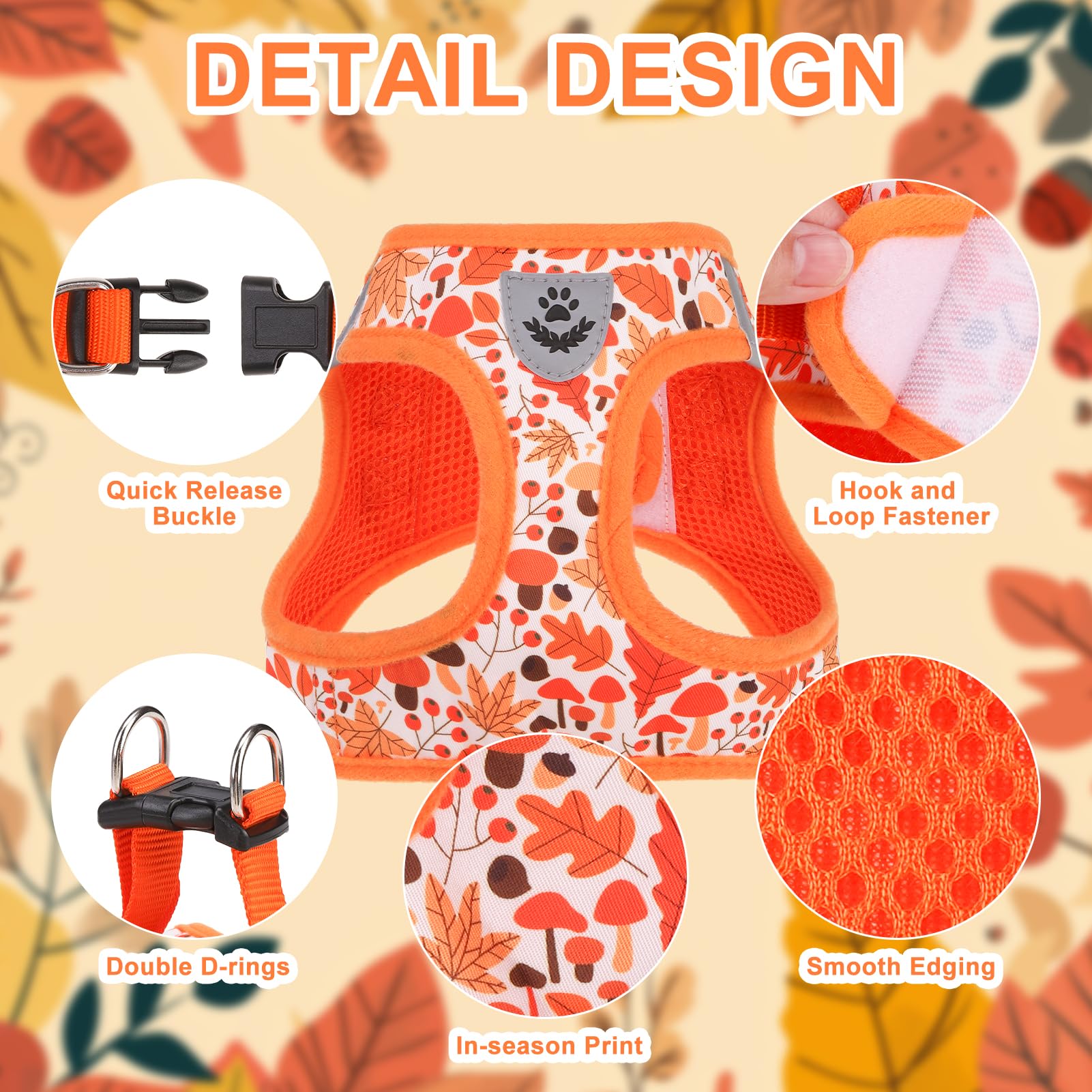 EXPAWLORER Thanksgiving Autumn Puppy Harness Dog Collar and Leash
